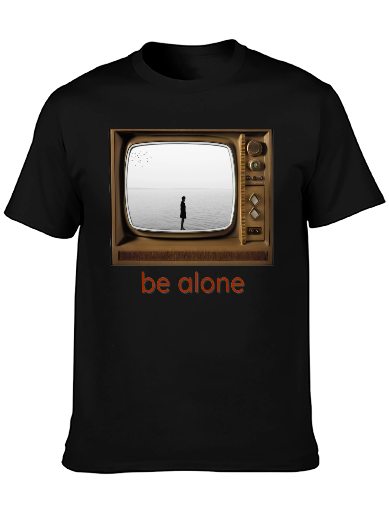 Black Retro TV Graphic Tee - Be Alone Comfort Fit view 3