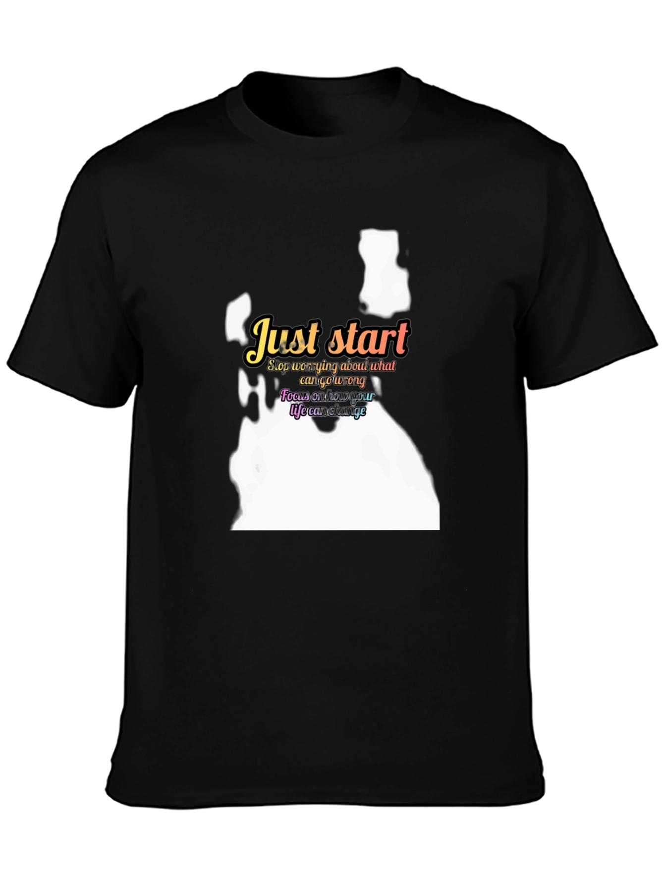 Black Just Start Motivational Black T-Shirt view 3