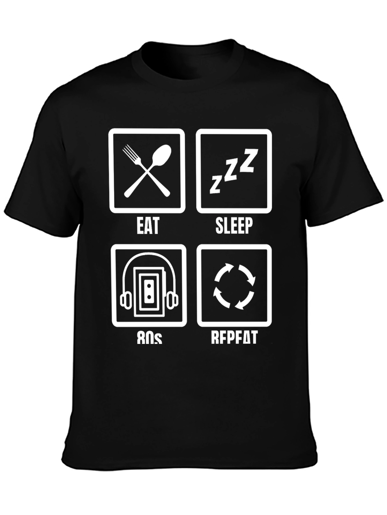 Black Eat Sleep 80s Repeat Funny Graphic T-Shirt view 3