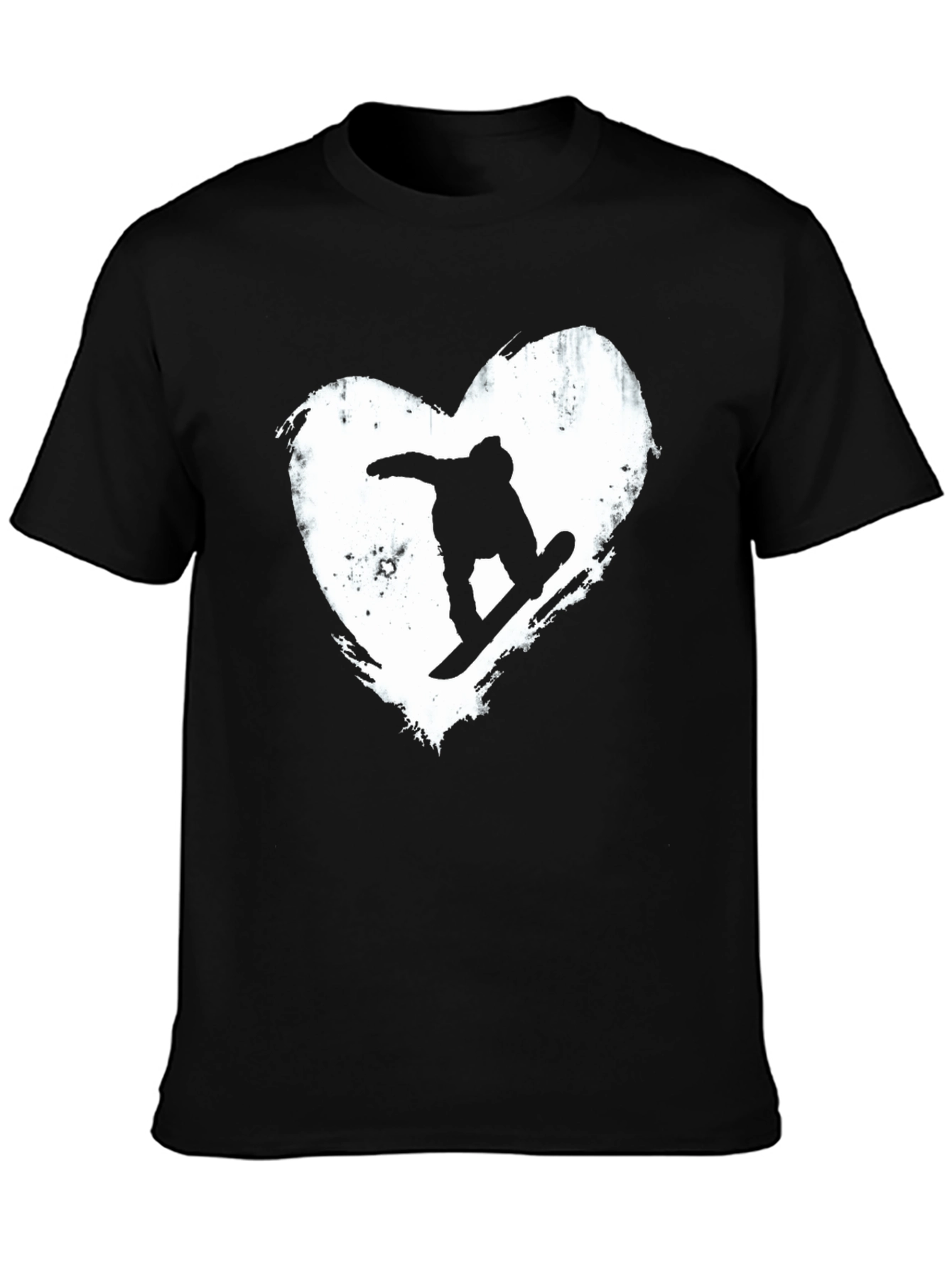 Black Snowboard Heart Graphic T-Shirt - Black Cotton Blend Tee view 3