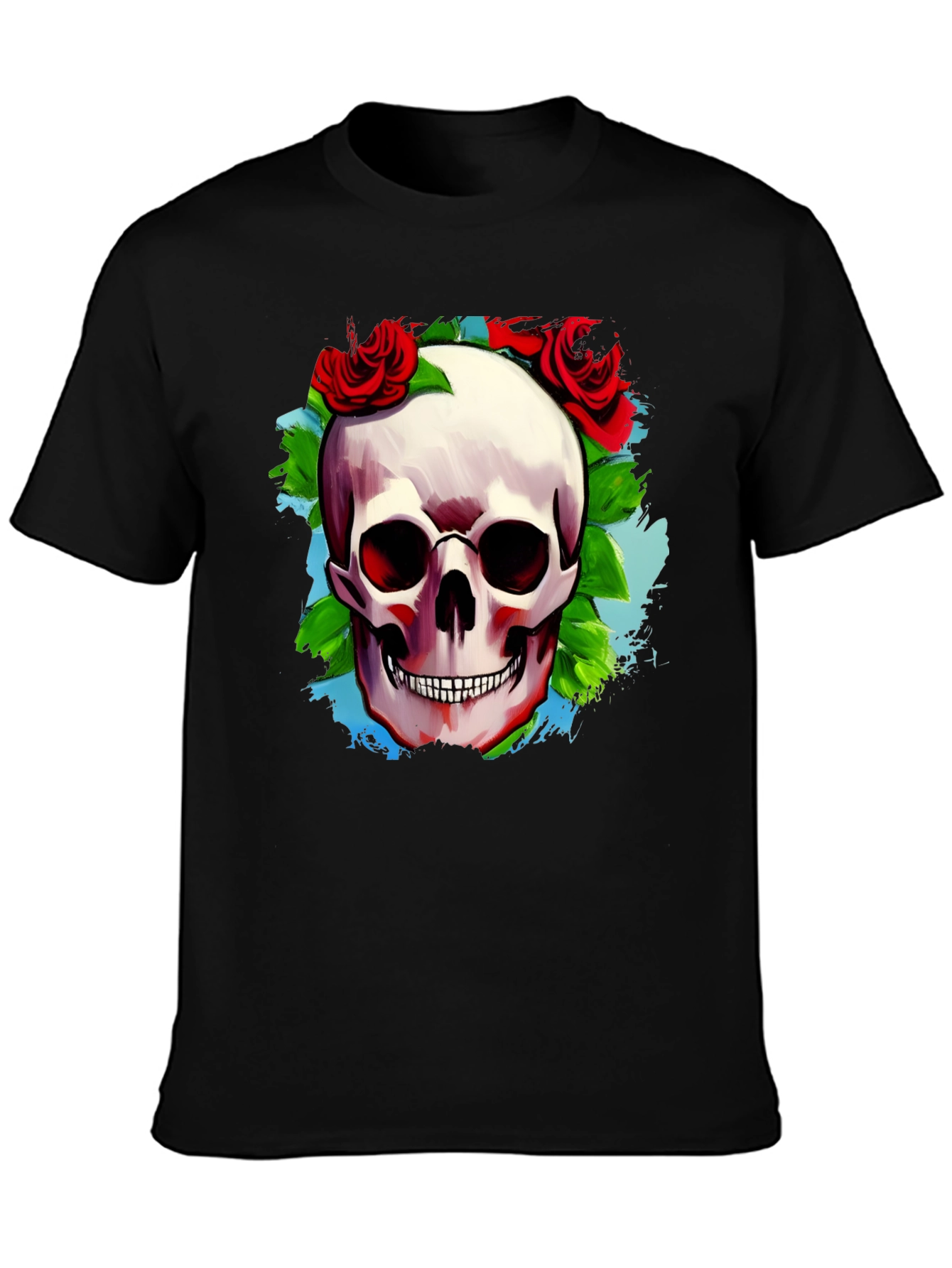 Black Skull & Roses Graphic T-Shirt view 3