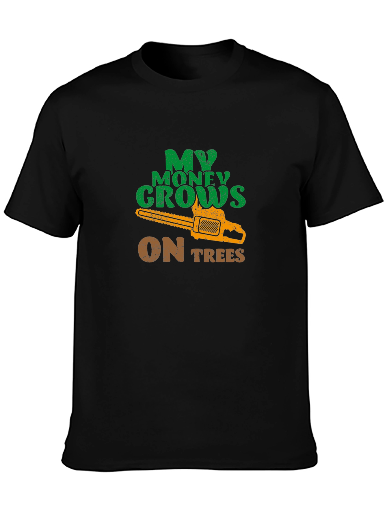 Black My Money Grows on Trees Chainsaw T-Shirt view 3