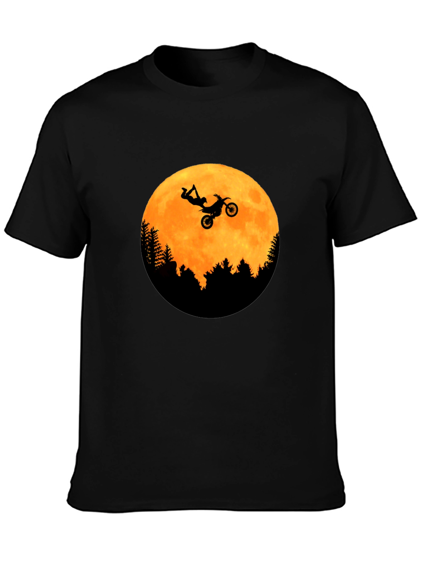 Black Dirt Bike Moon Graphic Tee - Black Cotton T-Shirt view 3