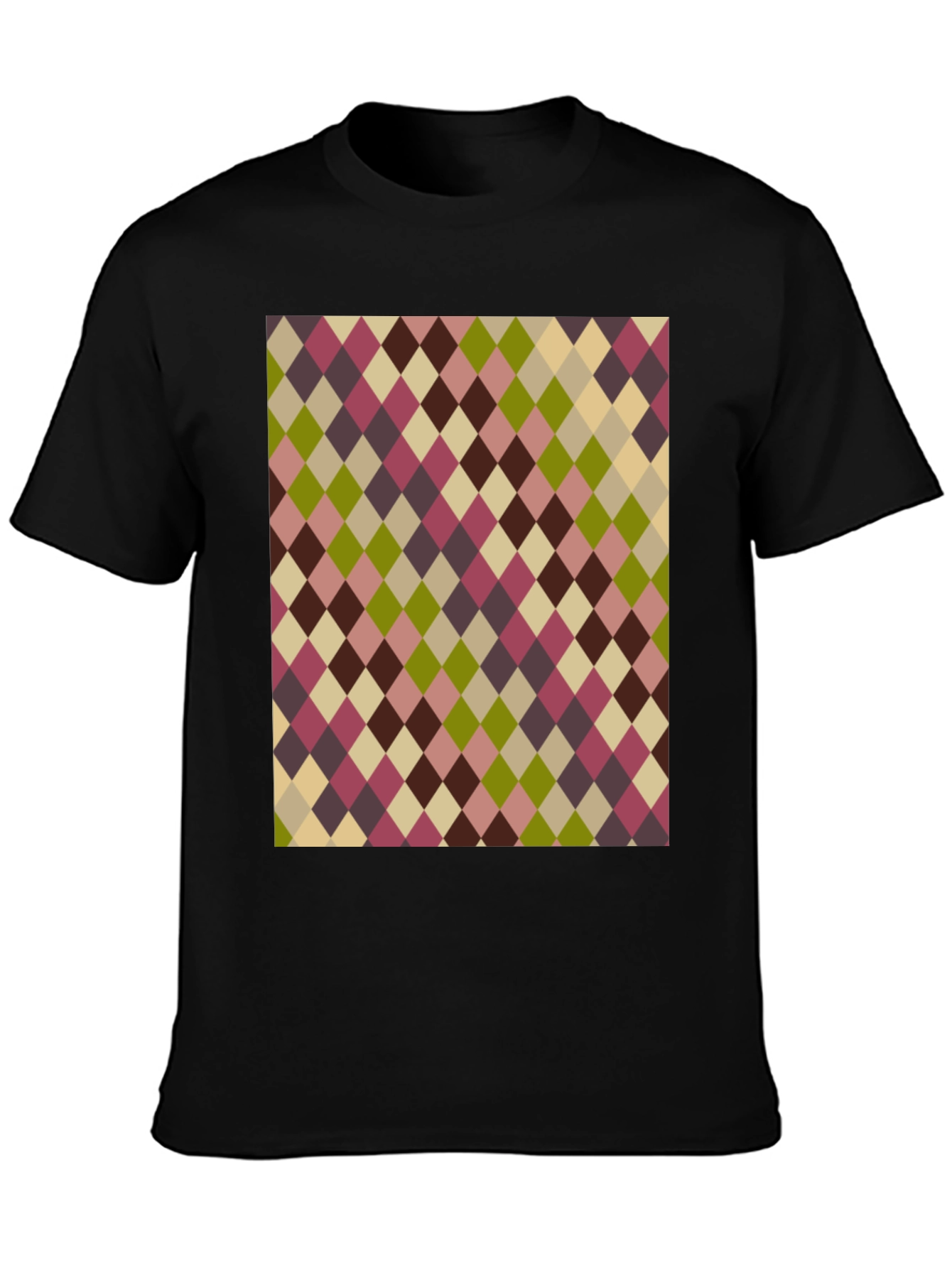 Black Retro Argyle Pattern Black T-Shirt view 3