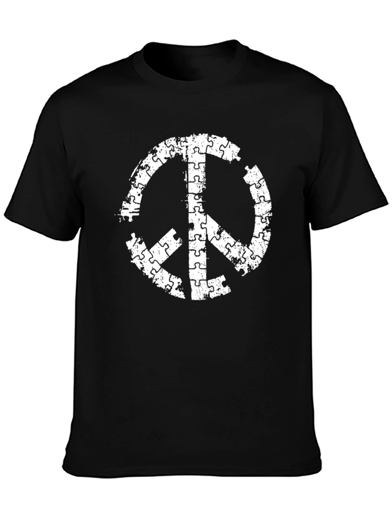 Puzzle Piece Peace Sign Black T-Shirt - 3