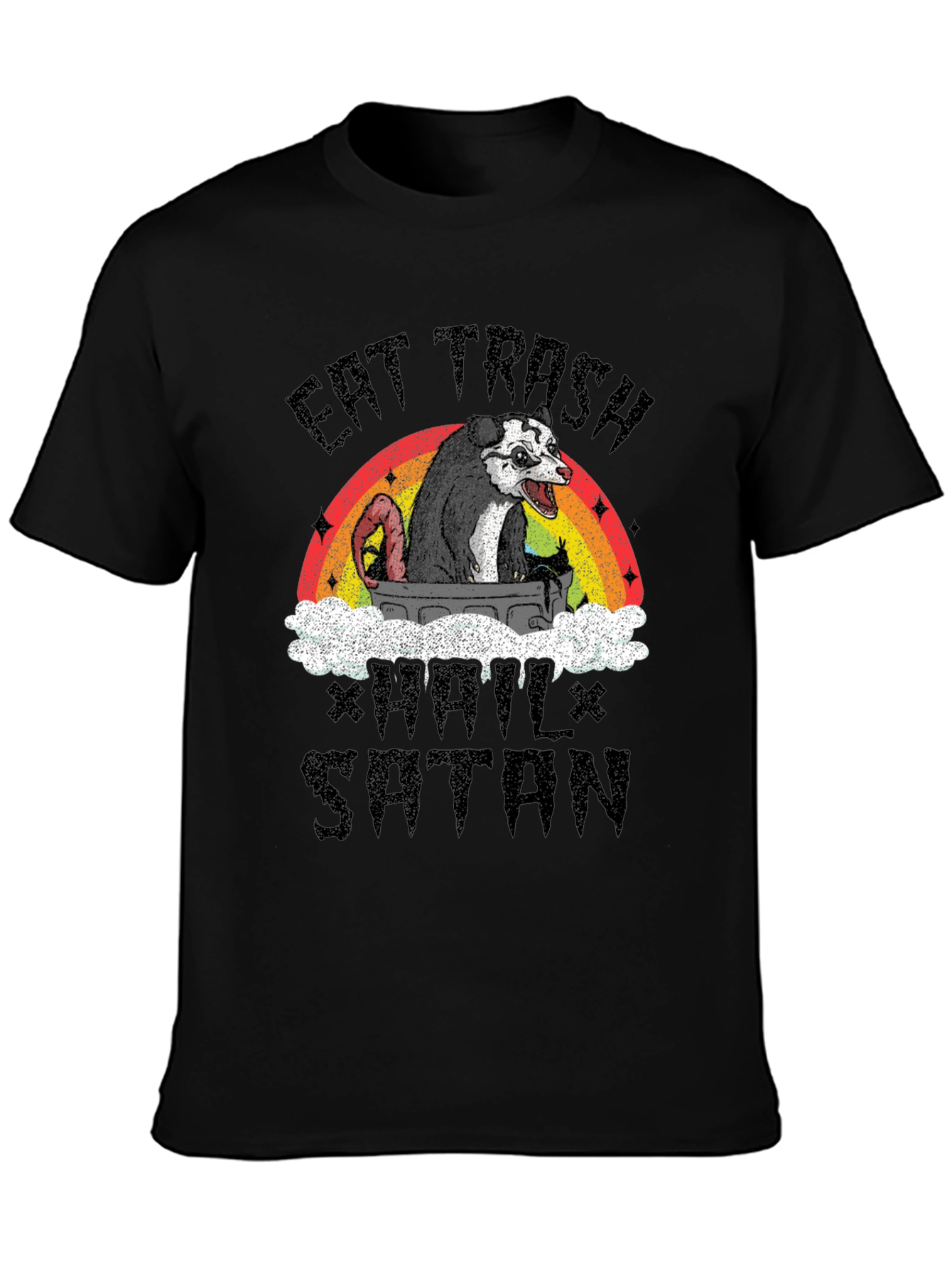 Black Eat Trash Hail Satan Opossum T-Shirt view 3