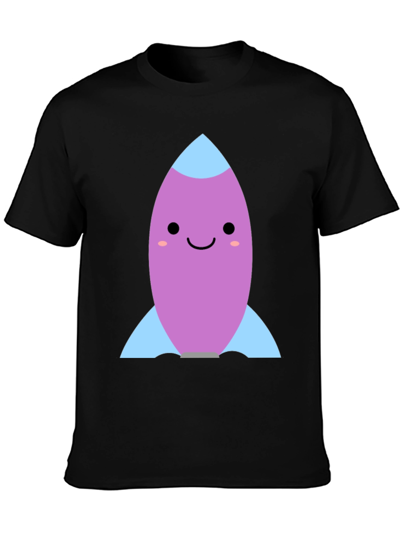 Black Cute Cartoon Rocket Graphic Tee - Black view 3