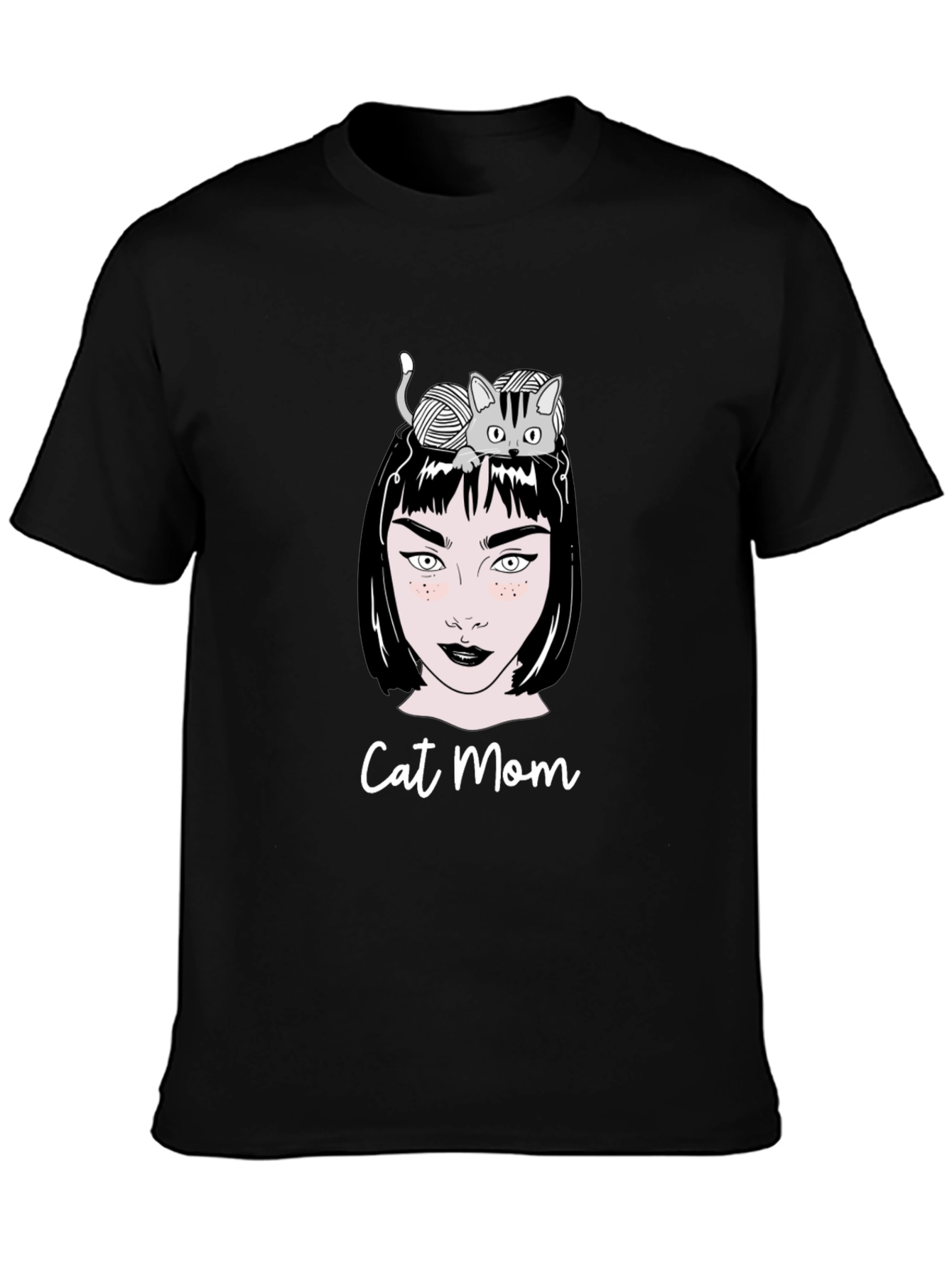 Black Cat Mom Graphic T-Shirt - Unisex Black Tee view 3