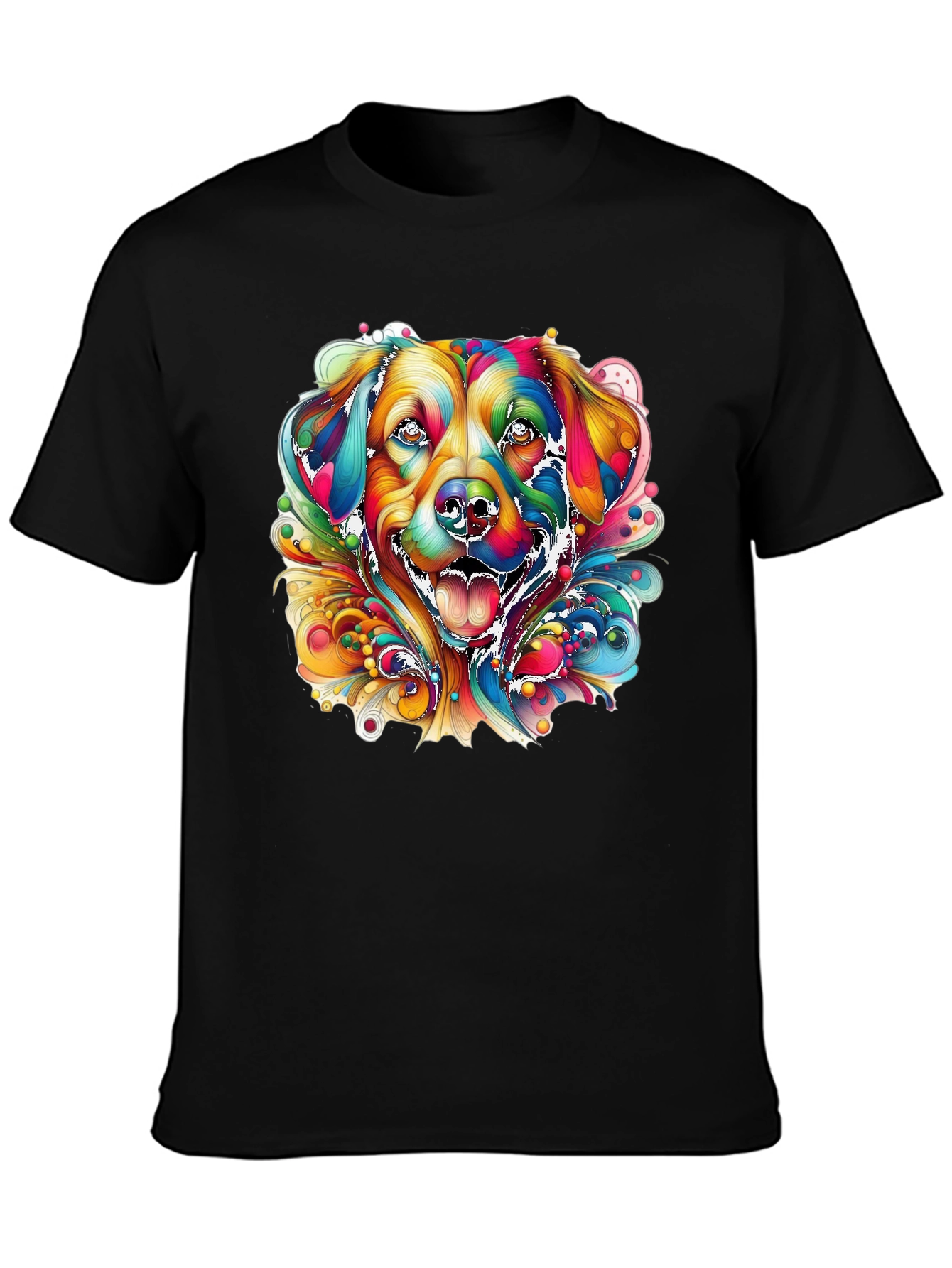 Black Colorful Dog Graphic Black T-Shirt view 3