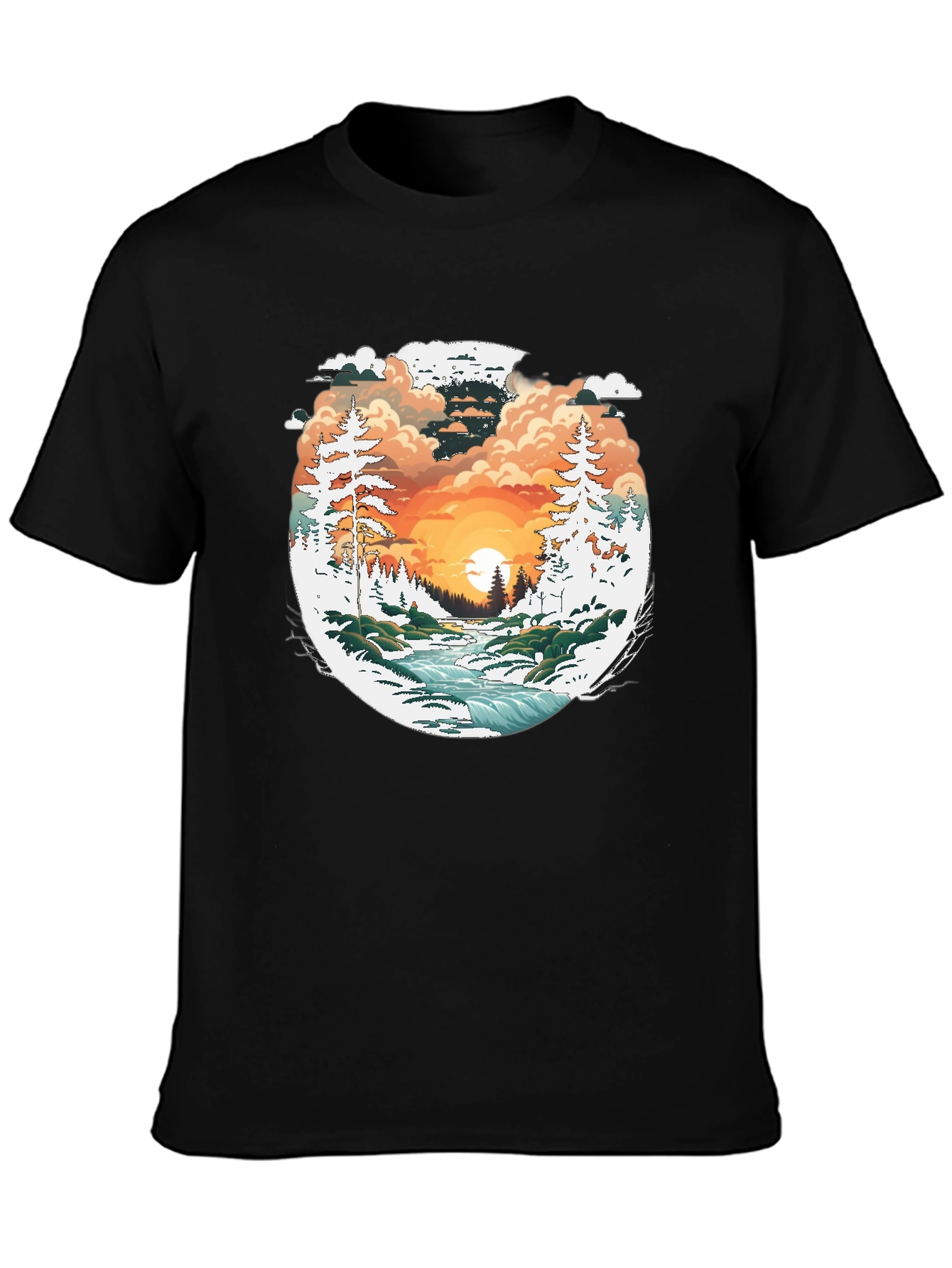 Black Nature Scene Graphic Black T-Shirt view 3