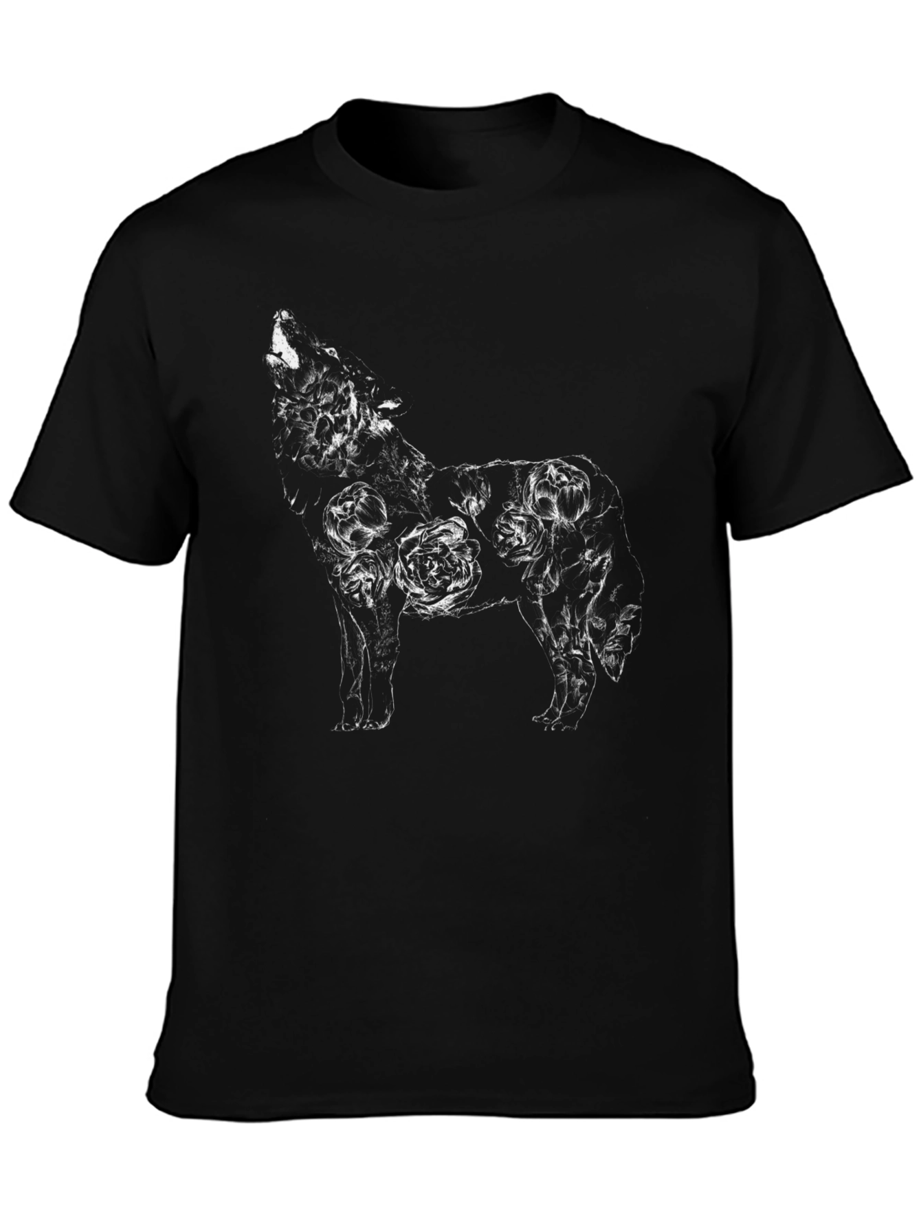 Black Floral Wolf Graphic Tee - Black Cotton Blend view 3