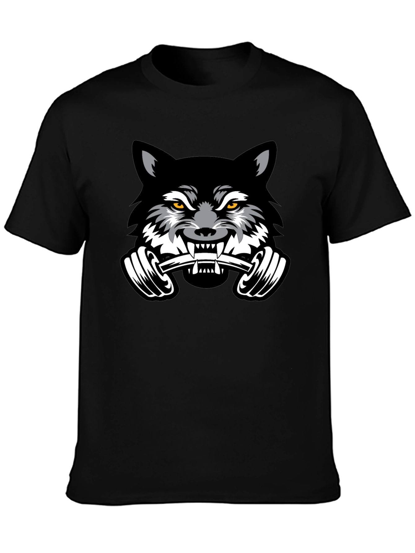 Black Wolf Barbell Black T-Shirt view 3
