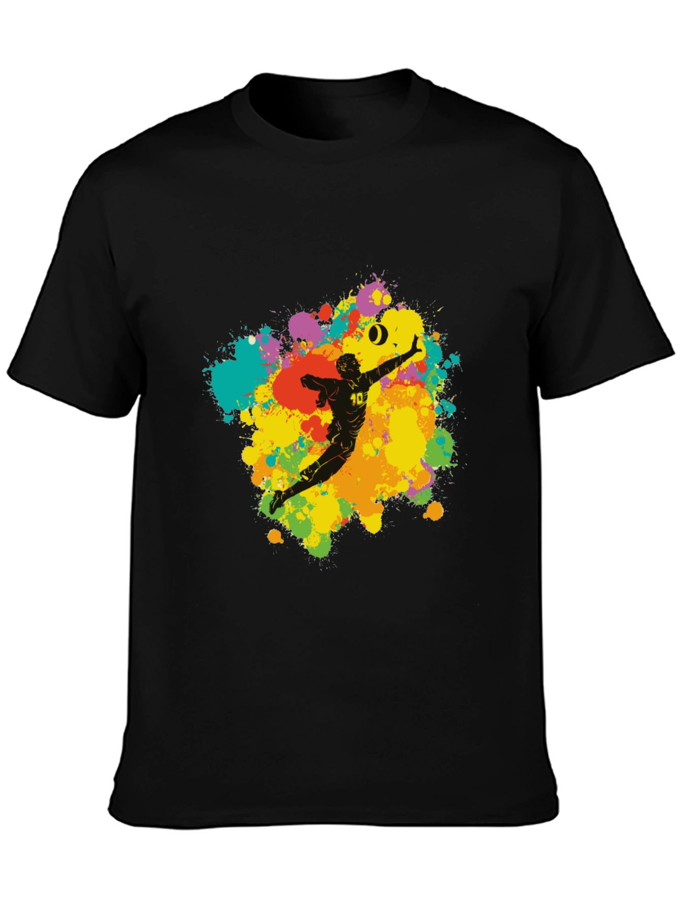 Black Volleyball Player Art T-Shirt - Colorful Splash Design view 3