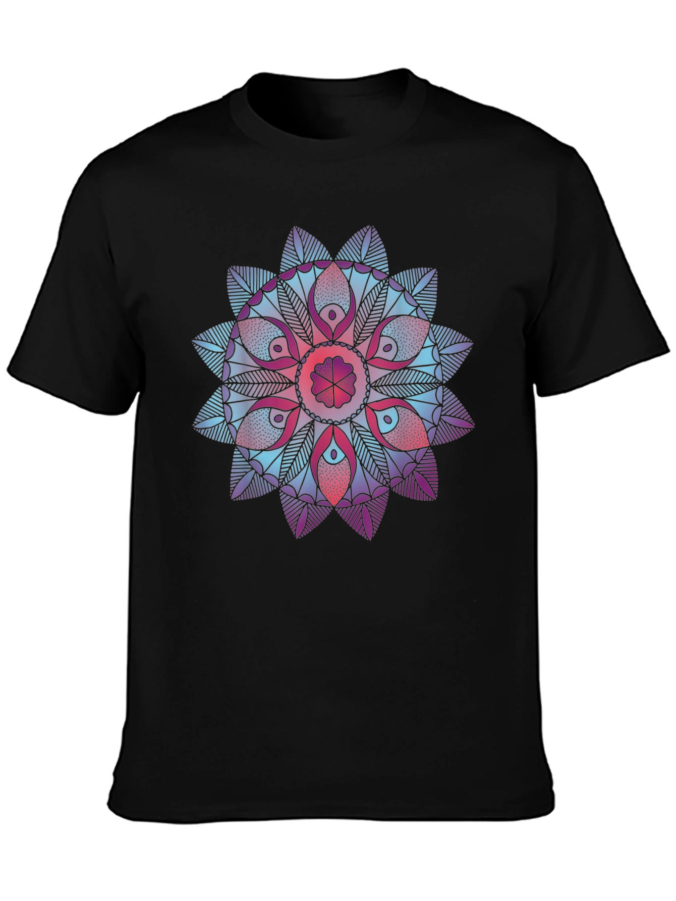 Black Geometric Mandala Print Black T-Shirt view 3