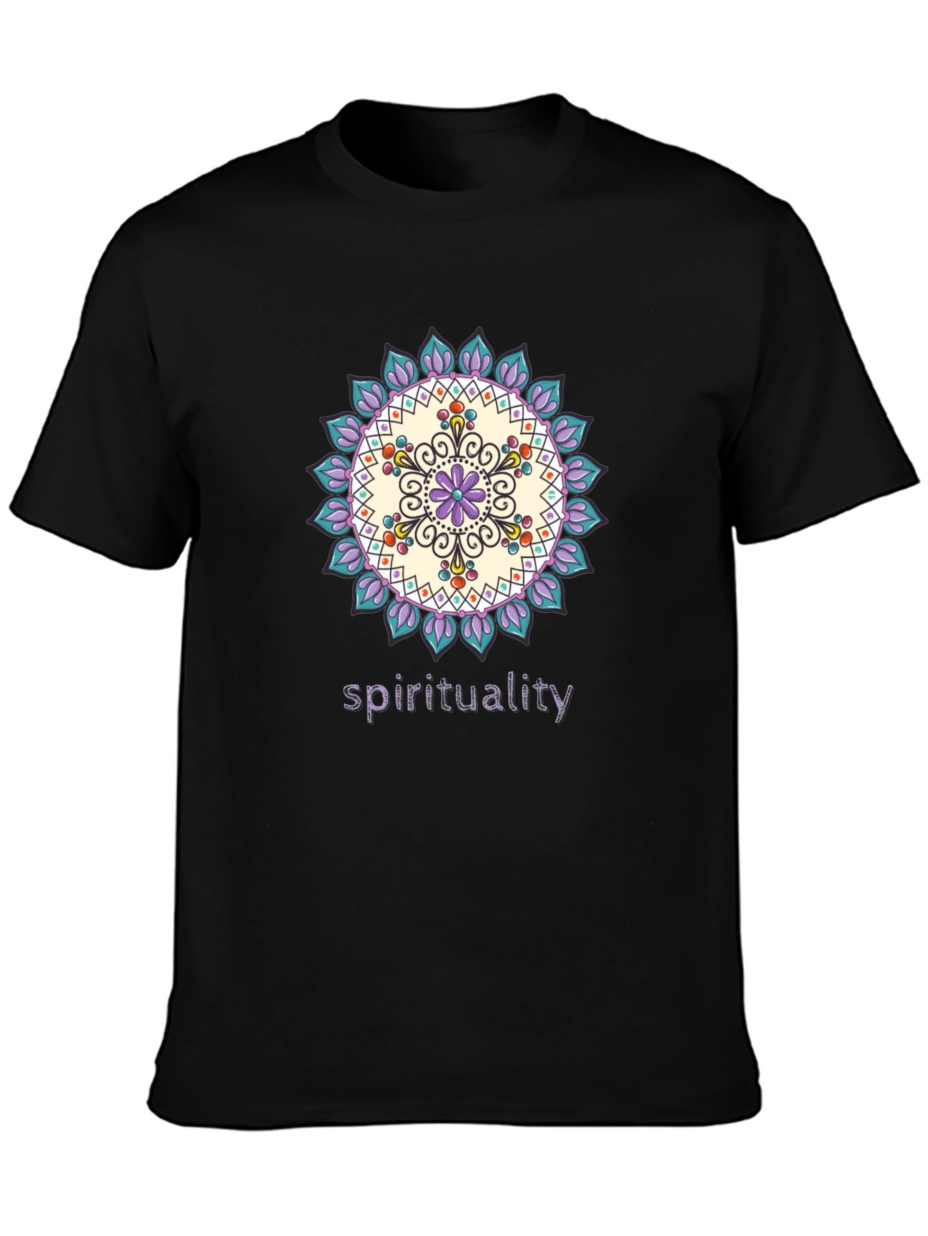 Black Spiritual Mandala Design Black T-Shirt view 3