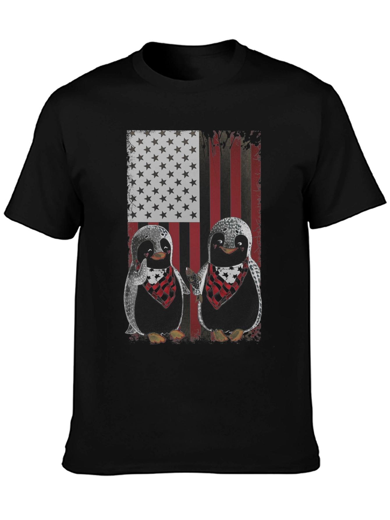 Black Patriotic Penguin American Flag Graphic T-Shirt view 3