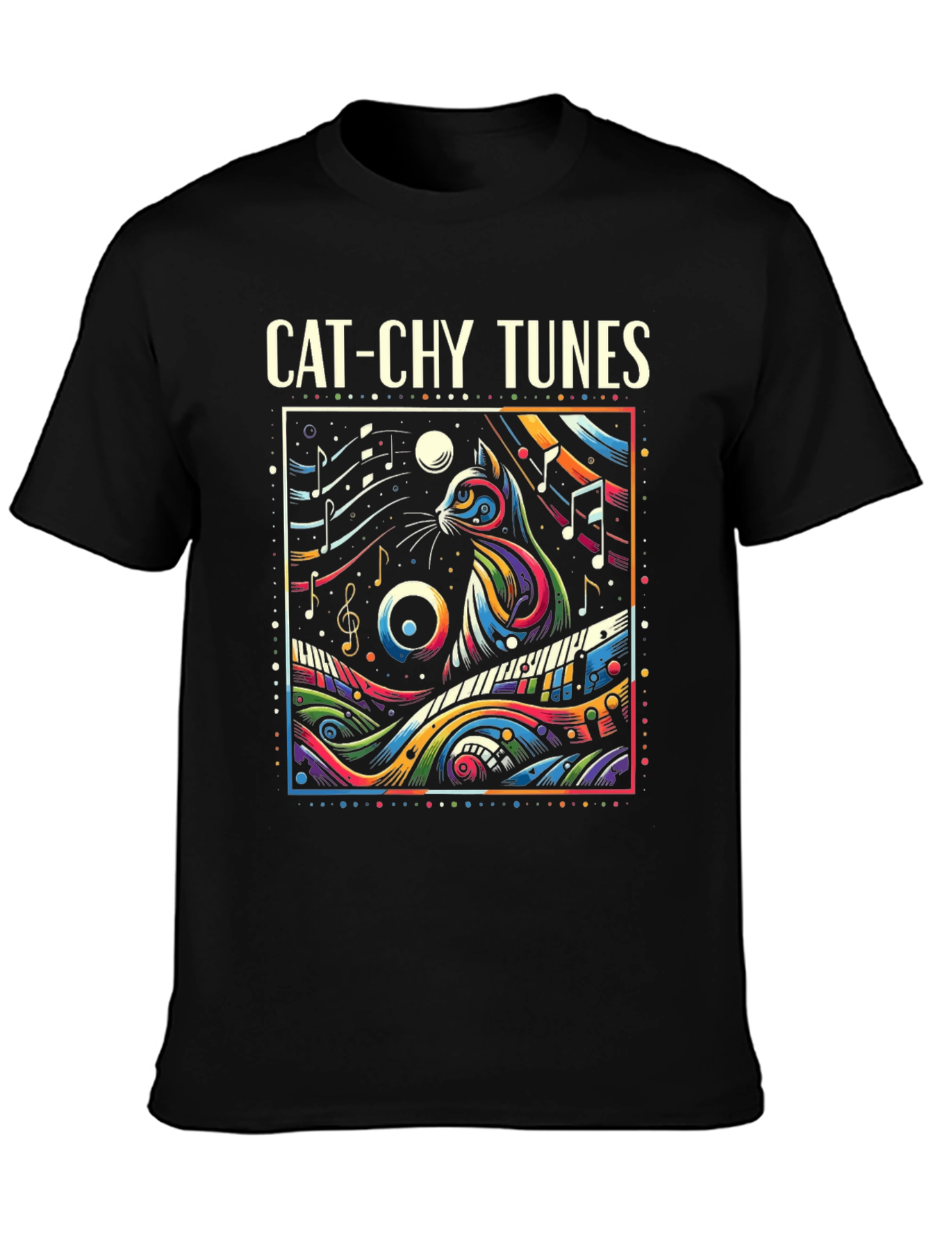 Black Cat-chy Tunes Graphic T-Shirt view 3