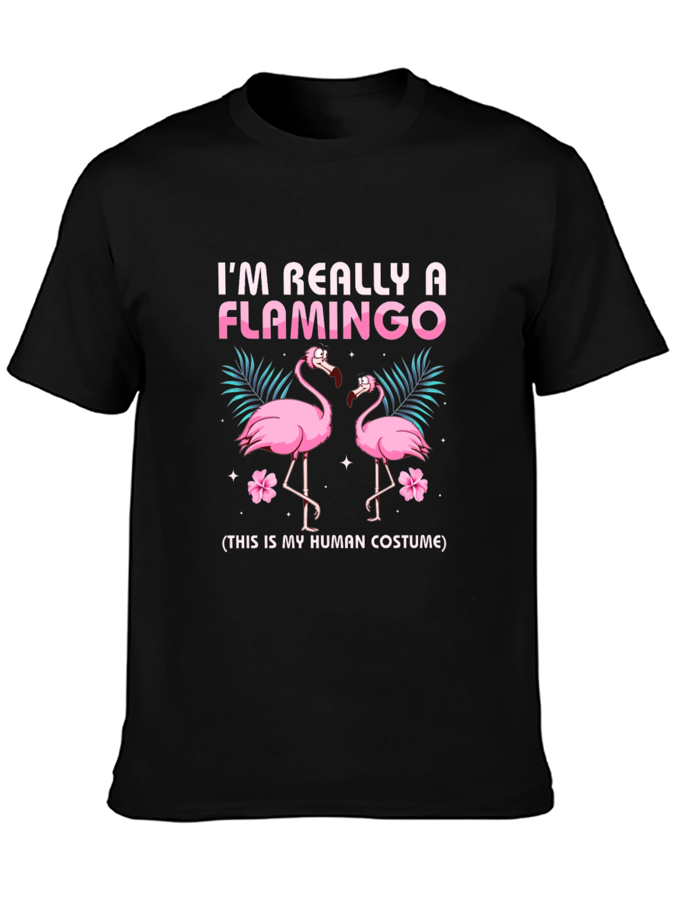 Black Funny Flamingo Human Costume Graphic T-Shirt view 3