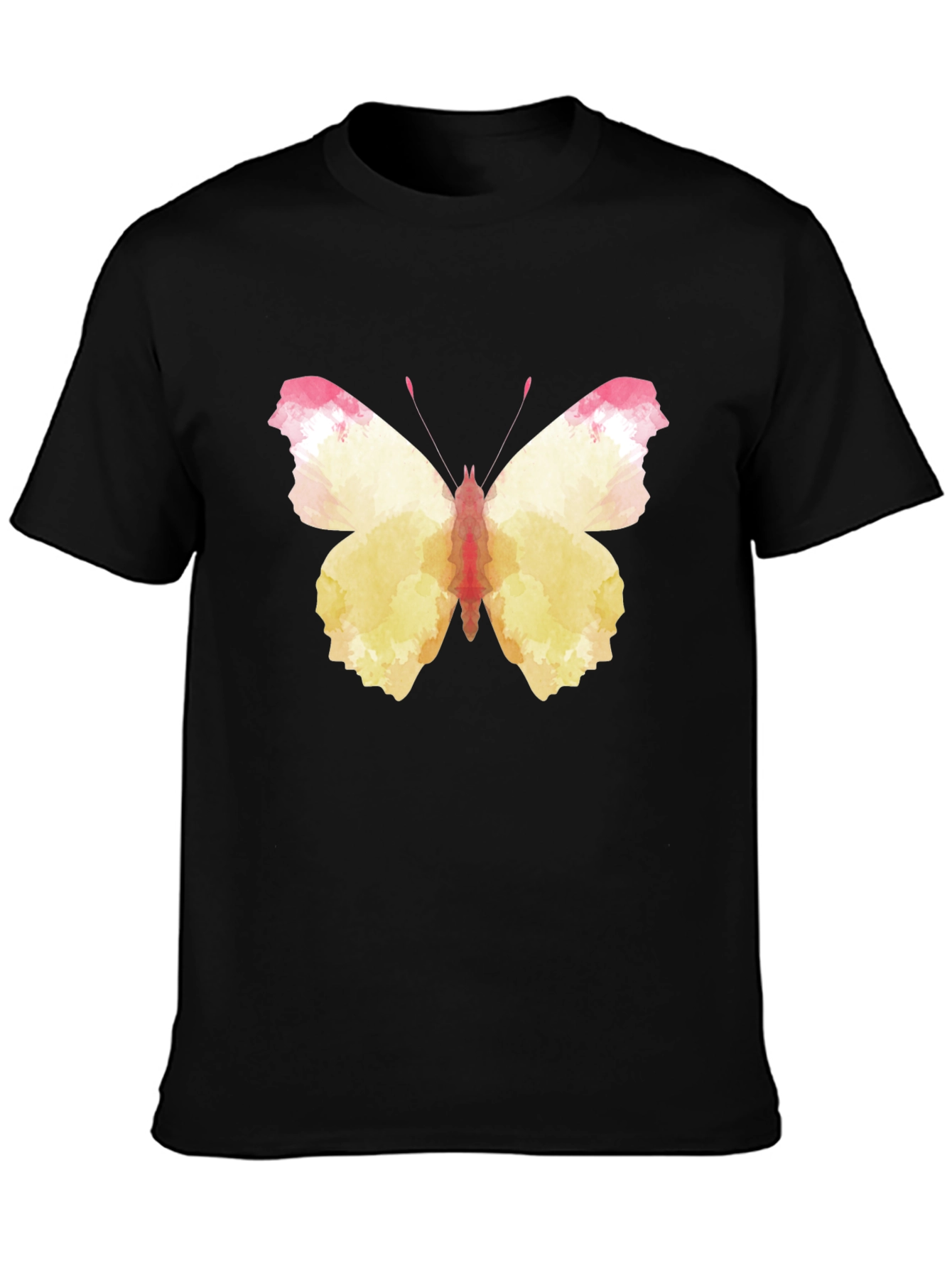Black Butterfly Watercolor Graphic Tee - Black Cotton Casual Shirt view 3