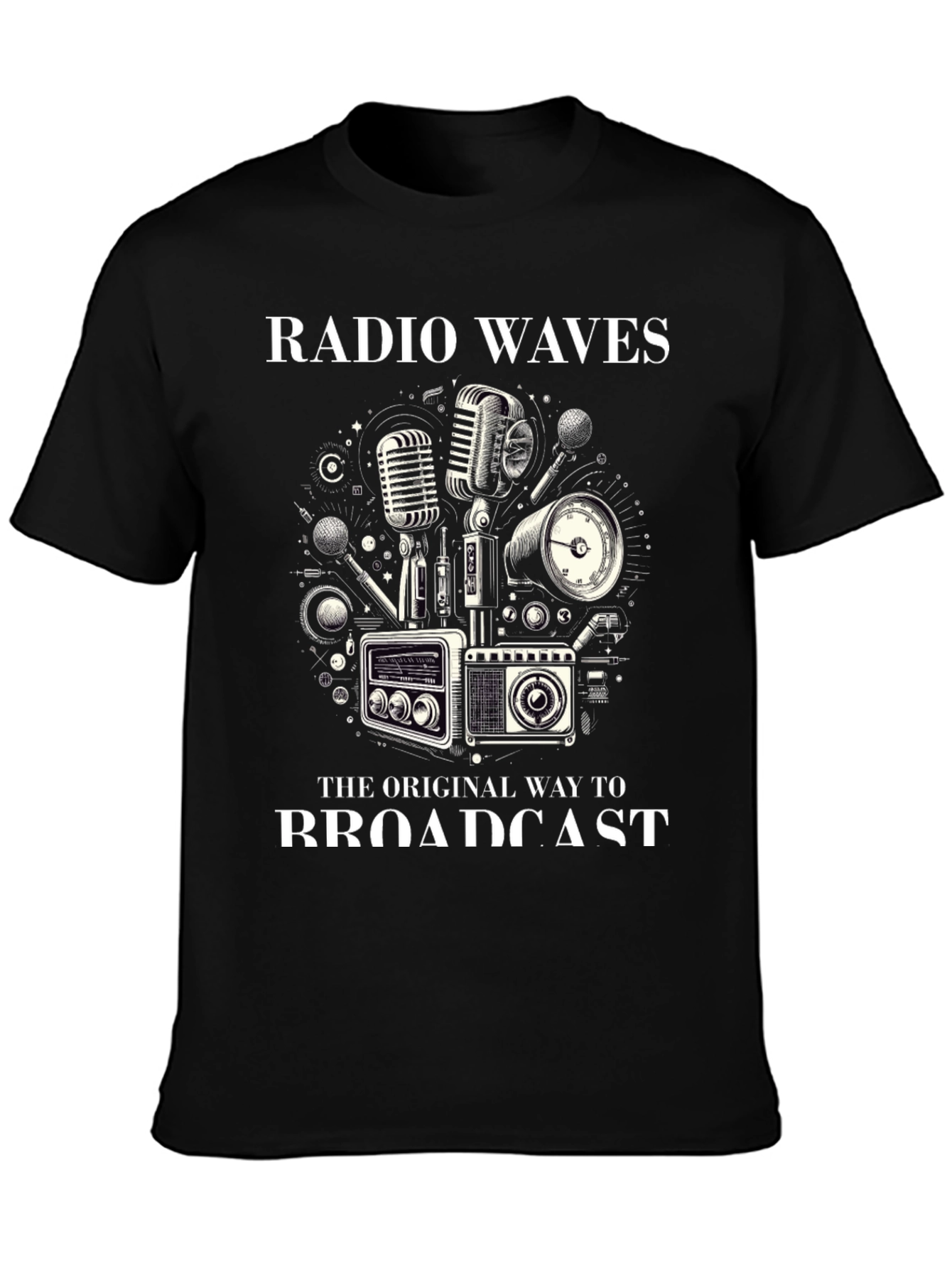 Black Retro Radio Waves Broadcast Graphic Tee view 3