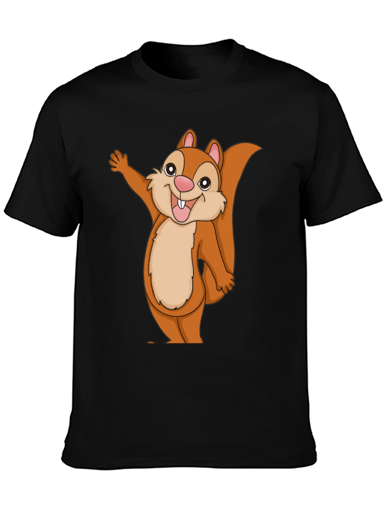Black Cute Cartoon Squirrel Graphic T-Shirt view 3