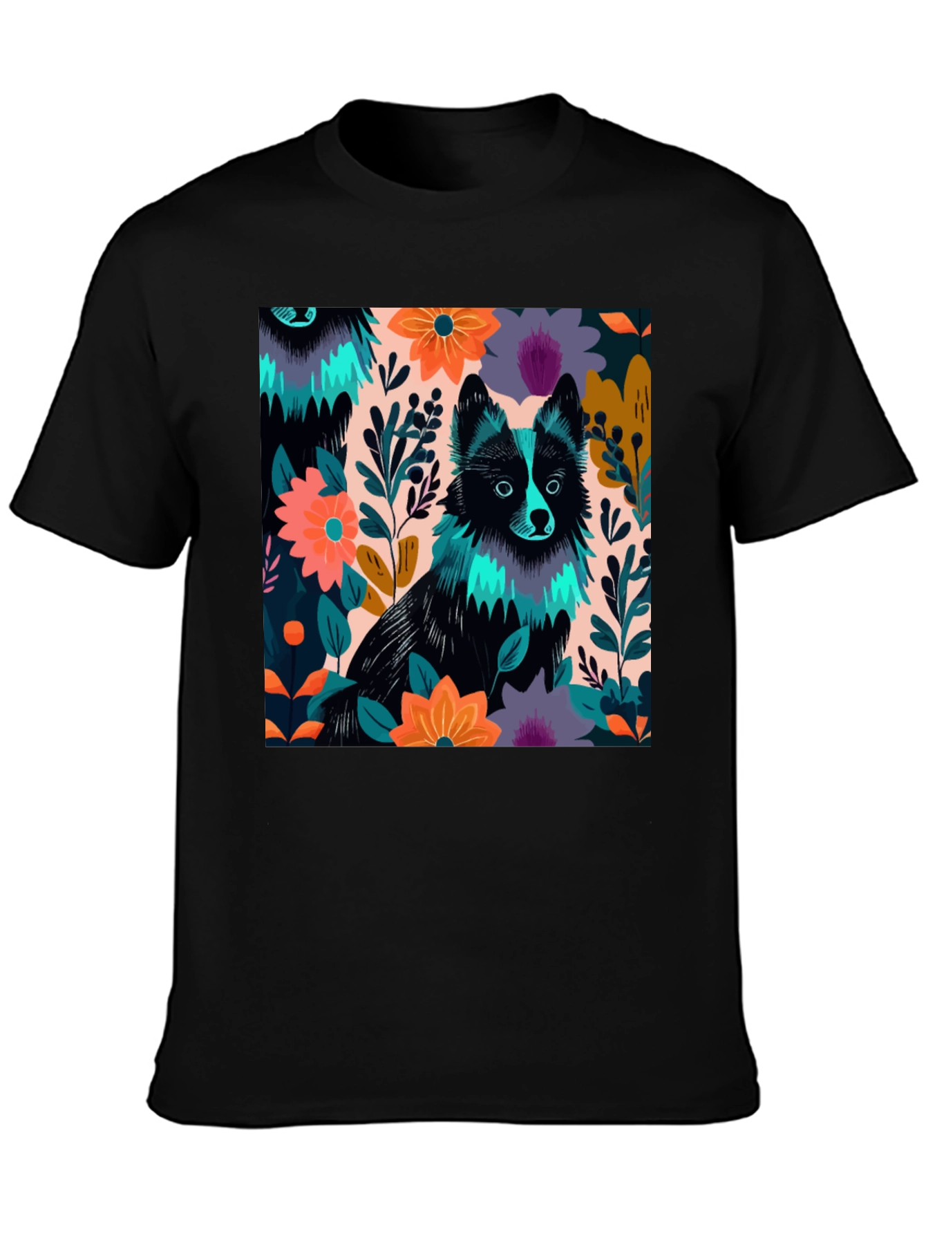 Black Floral Dog Graphic Tee view 3
