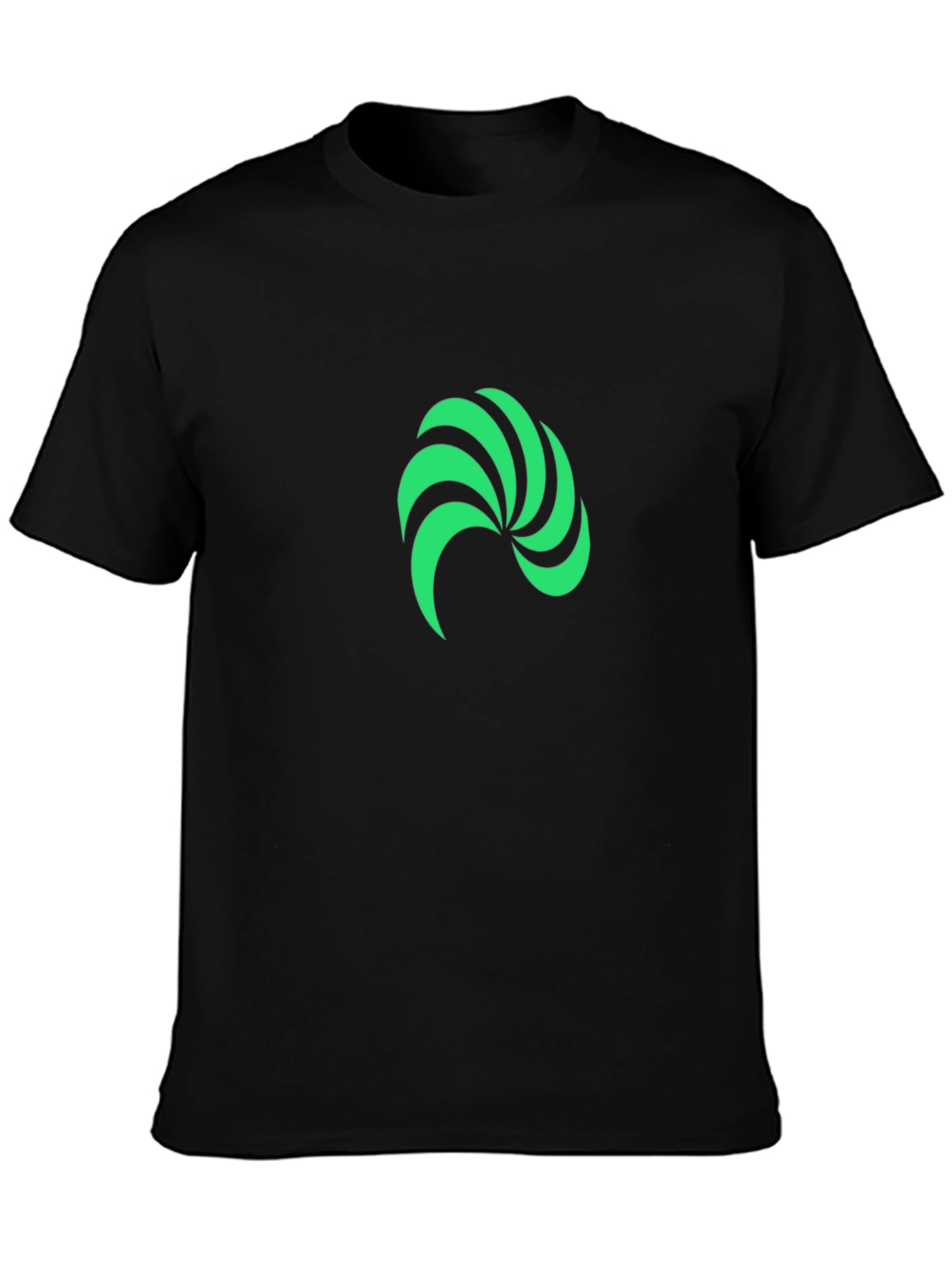 Black Modern Green Swirl Graphic Black T-Shirt view 3