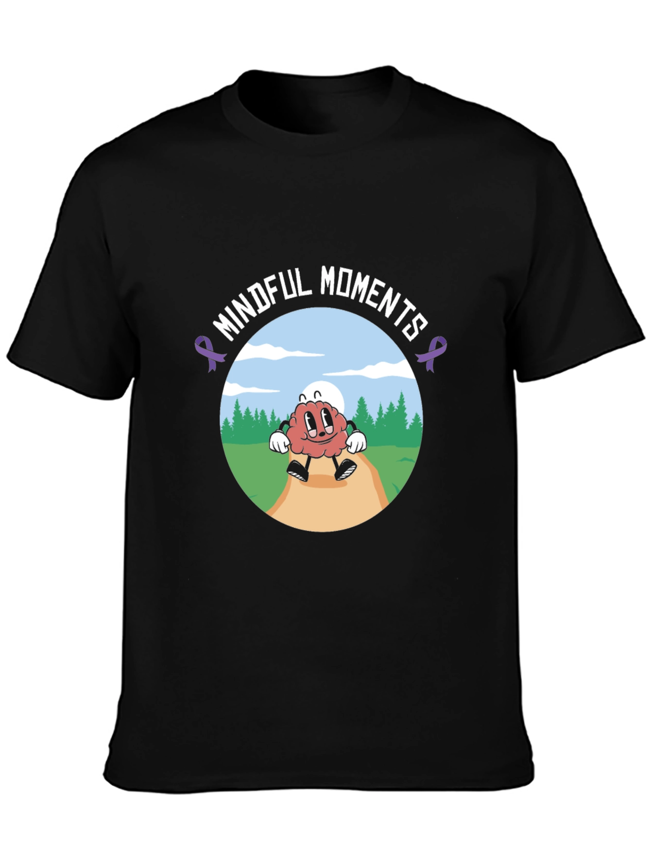 Mindful Moments Brain Cartoon Black T-Shirt - 3