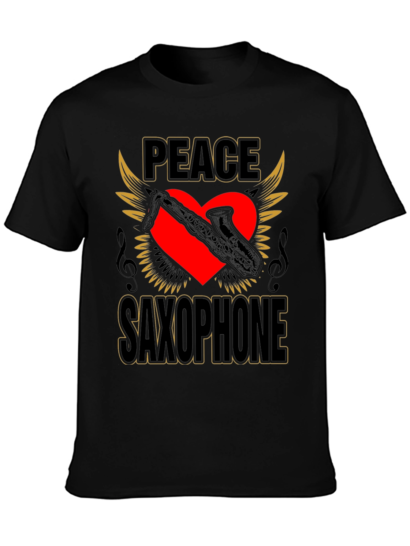 Black Peace Saxophone Graphic T-Shirt Musician Tee view 3