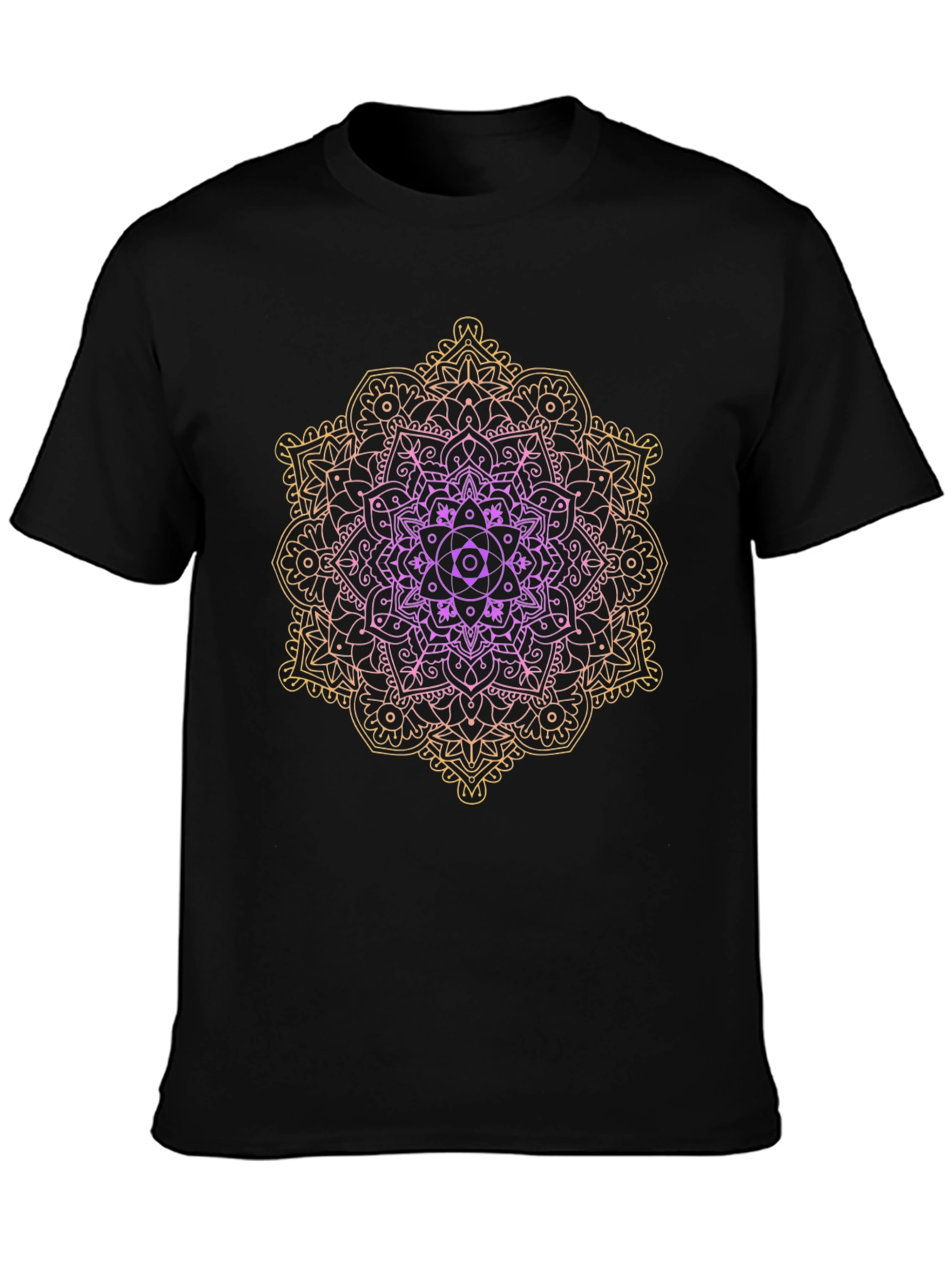 Black Gradient Mandala Graphic Tee - Black Cotton Casual Shirt view 3