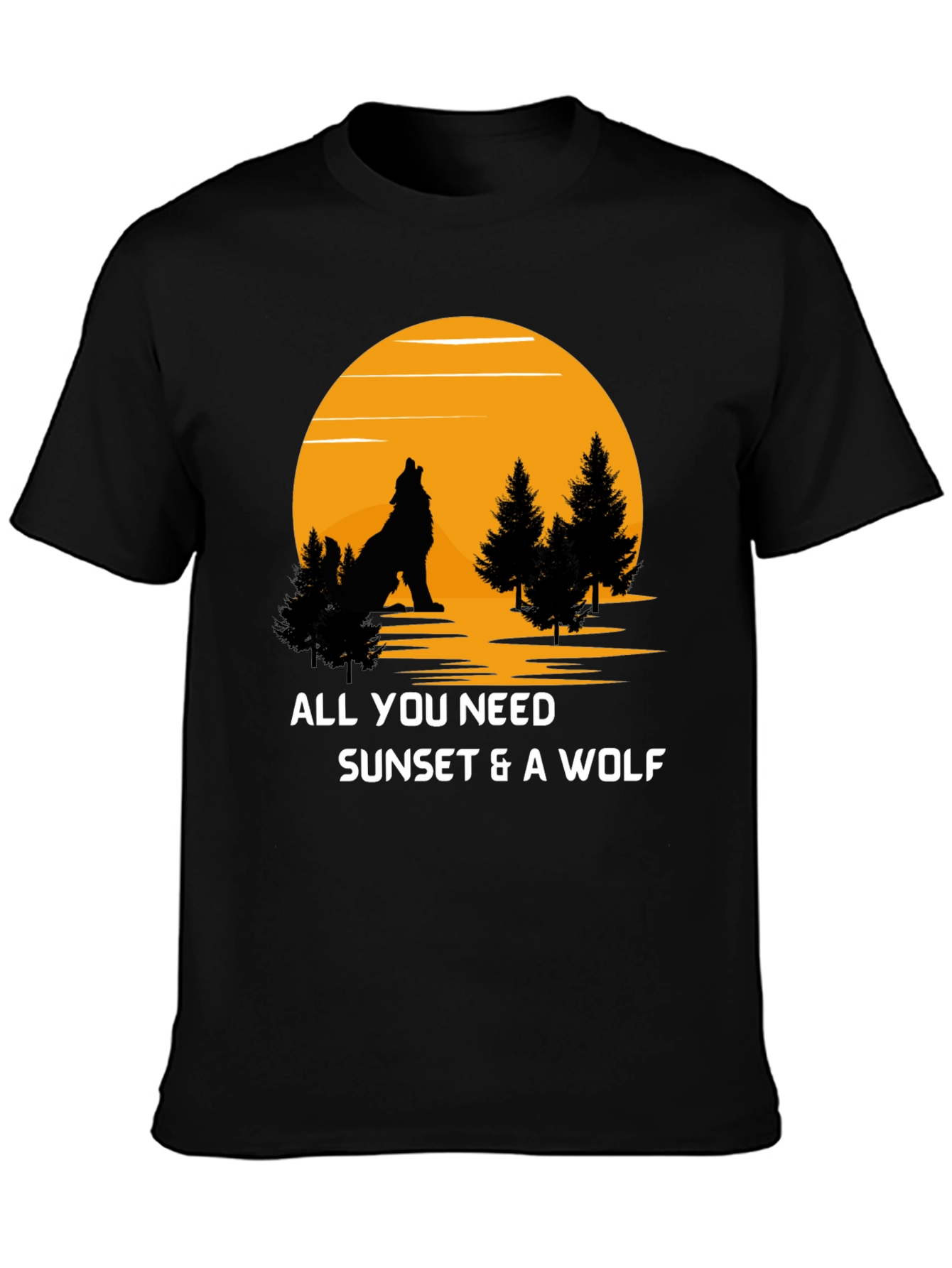 Black Sunset Wolf Graphic T-Shirt view 3