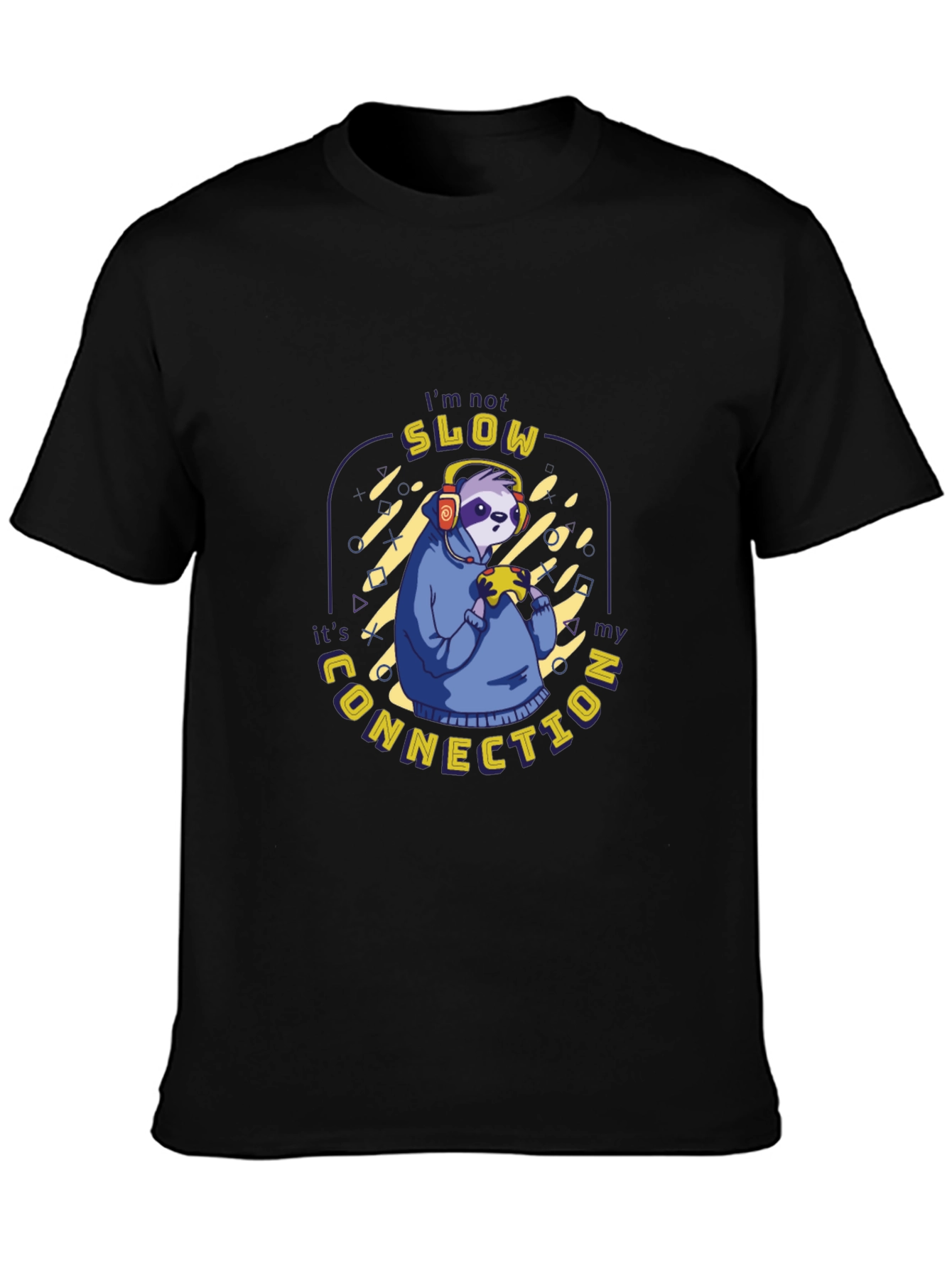 Black Funny Sloth Gamer T-Shirt - I'm Not Slow view 3