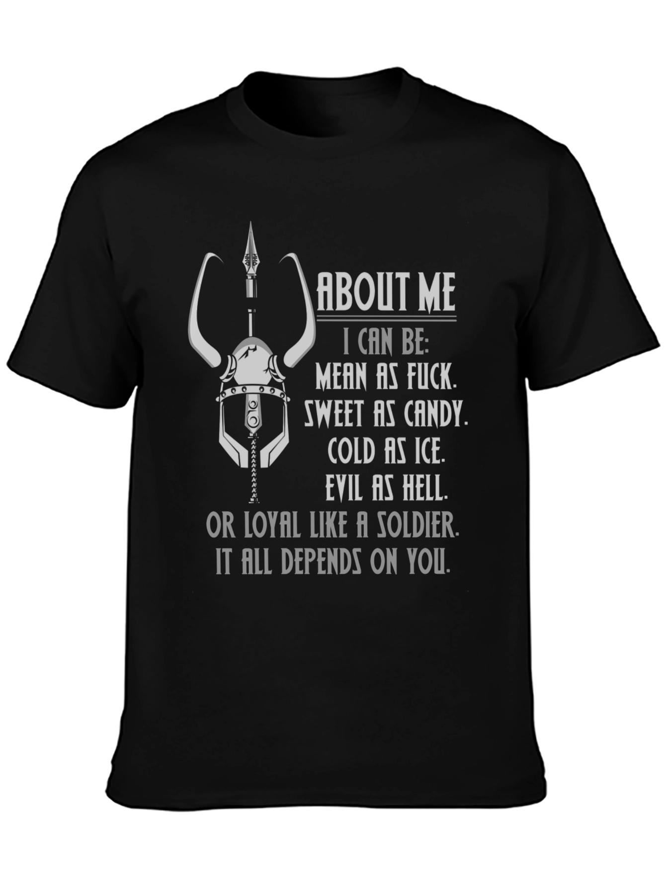 Black Viking Warrior Attitude Graphic T-Shirt view 3