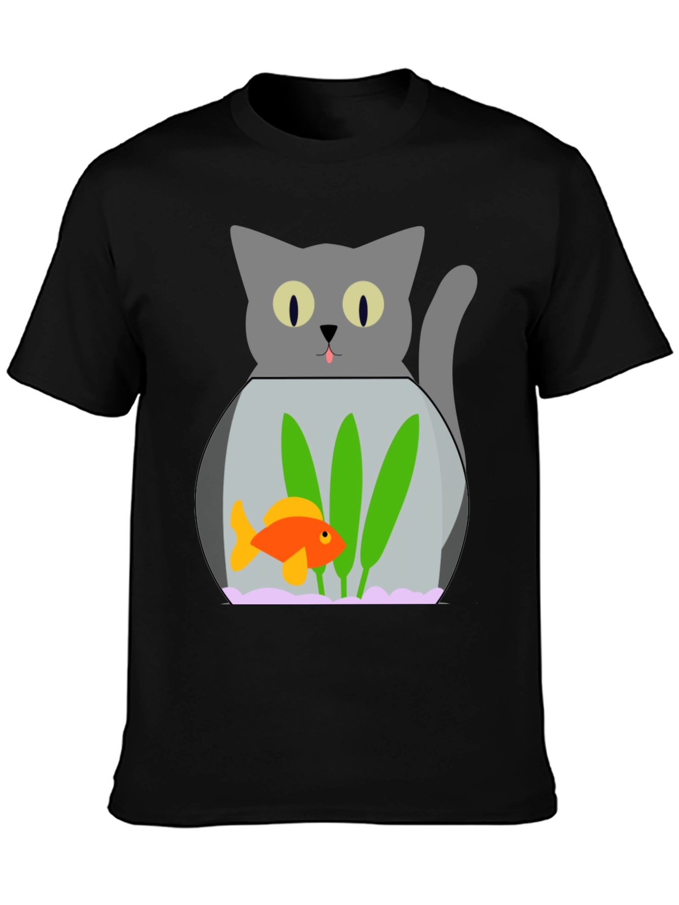 Black Cat & Goldfish Bowl Graphic T-Shirt - Novelty Tee view 3
