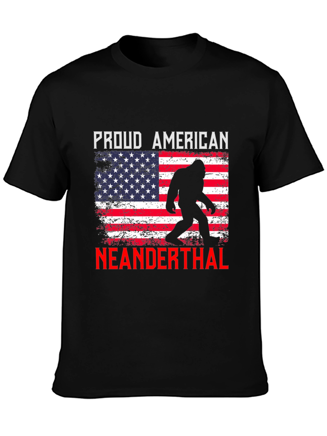 Black Proud American Neanderthal T-Shirt view 3