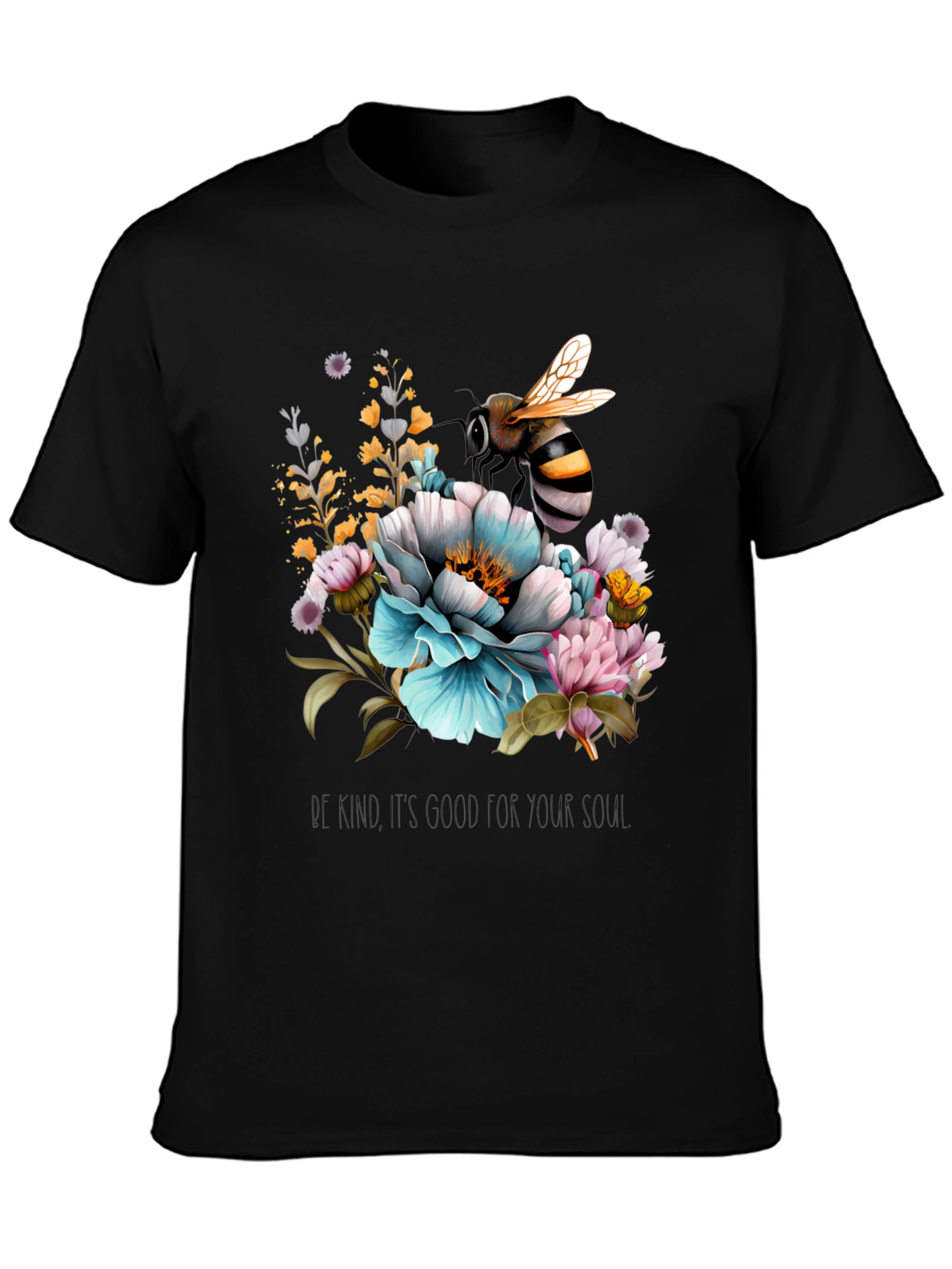 Black Floral Bee Graphic Tee - Black Cotton Blend view 3