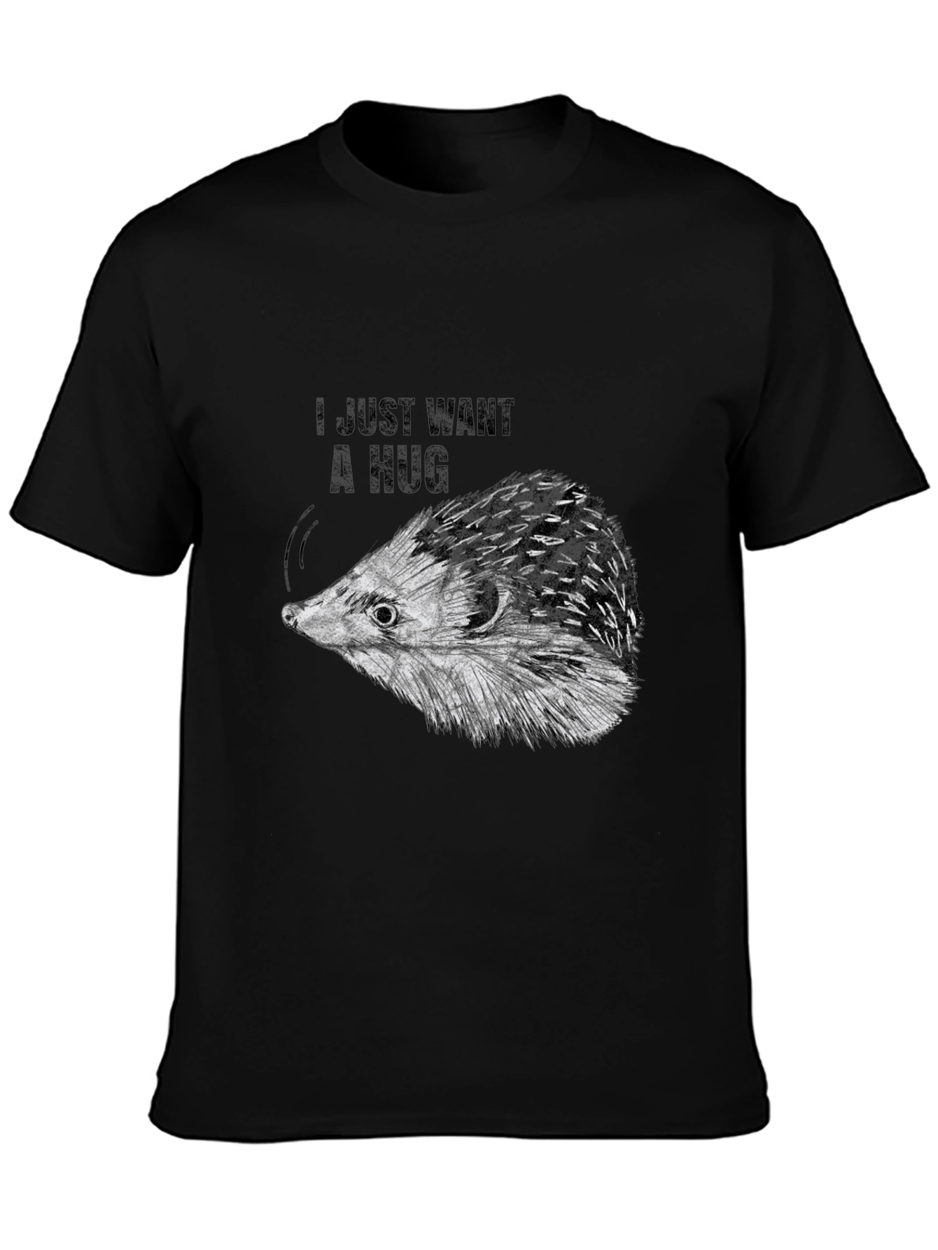 Black I Just Want A Hug Hedgehog Black T-Shirt view 3