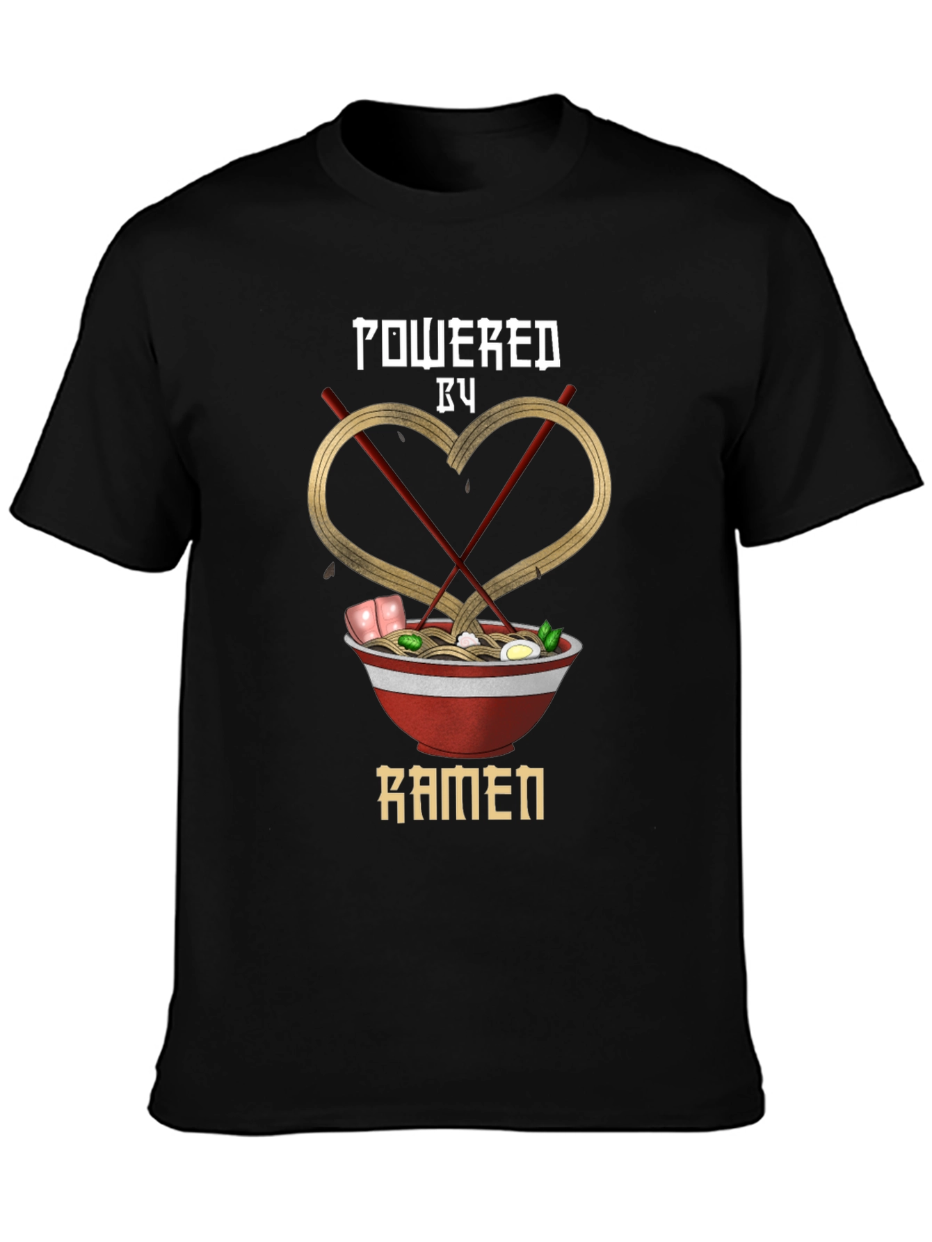 Black Powered by Ramen Graphic Tee - Unisex Black T-Shirt view 3
