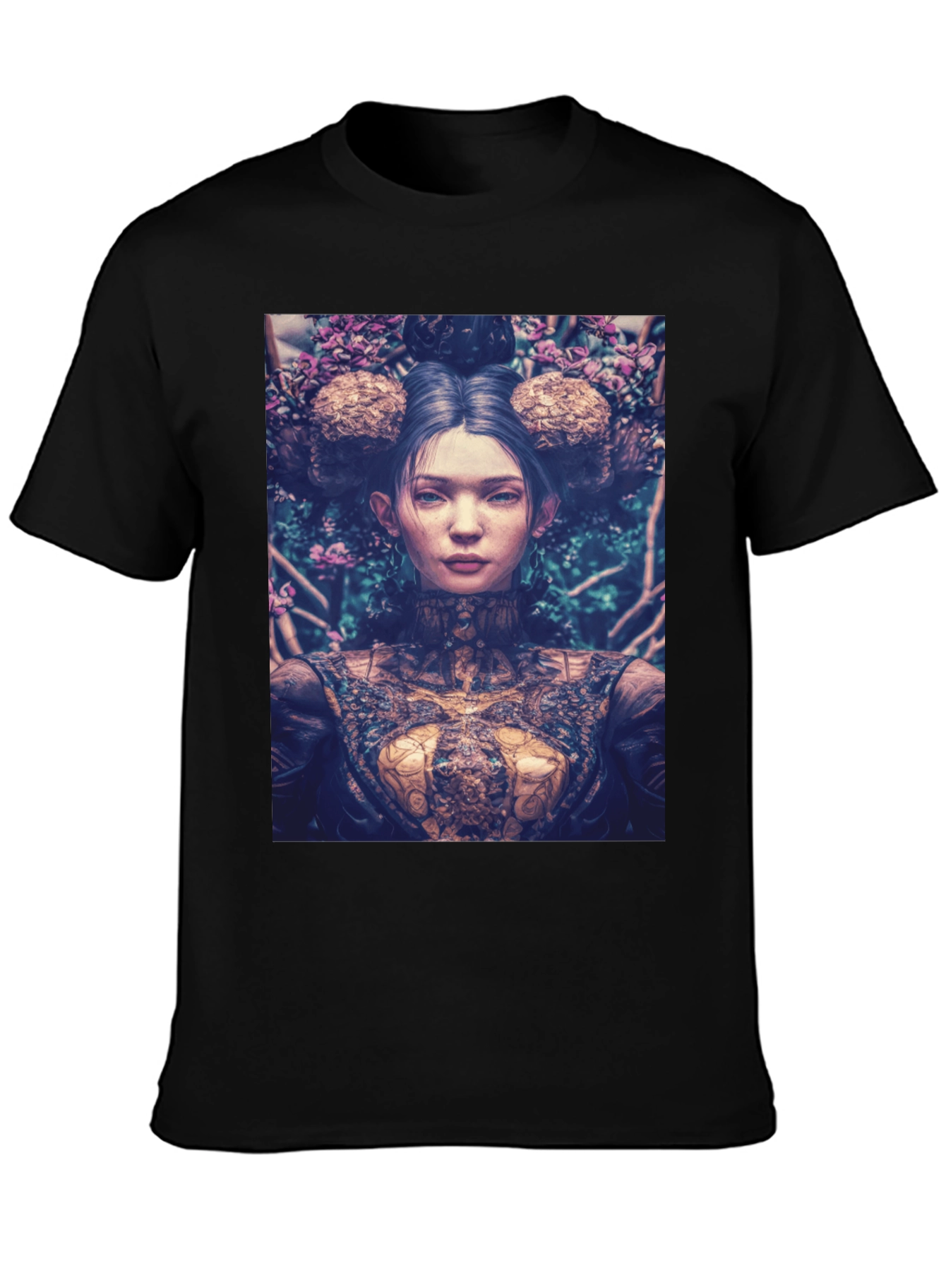 Black Artistic Floral Portrait Graphic Tee - Black view 3