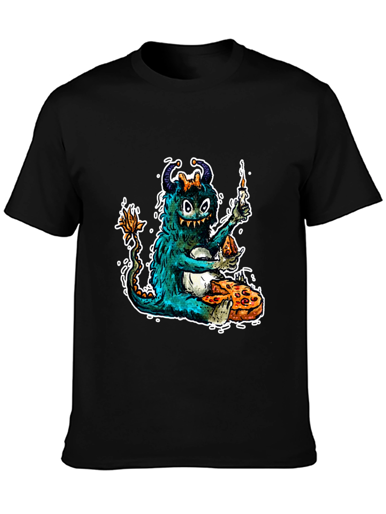 Black Monster Pizza Party Graphic T-Shirt view 3