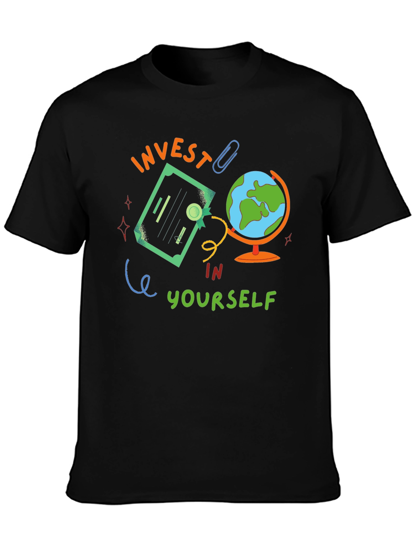 Black Invest In Yourself Graphic Tee - Motivational Black T-Shirt view 3