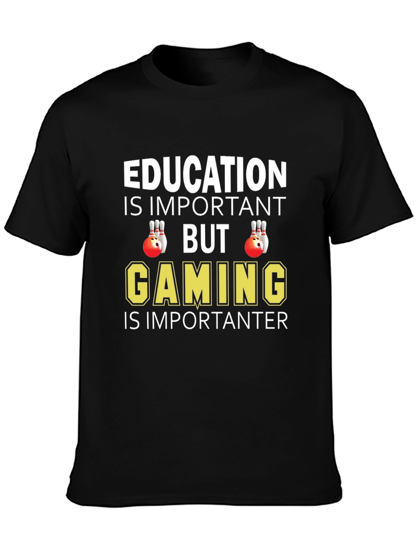 Black Education vs Gaming Graphic T-Shirt view 3