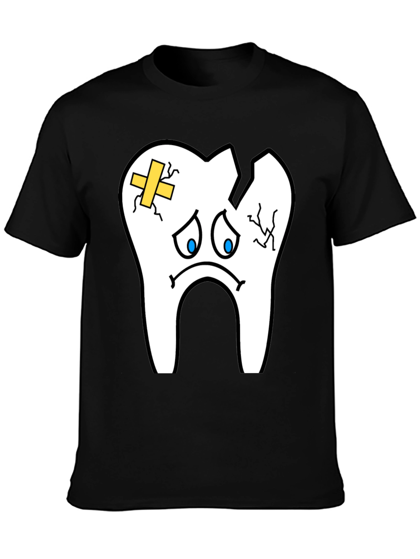 Black Sad Broken Tooth Graphic Tee - Dental Humor T-Shirt view 3