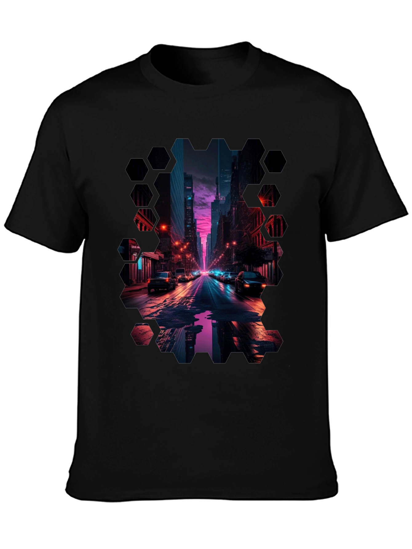 Black Cyberpunk Cityscape T-Shirt view 3