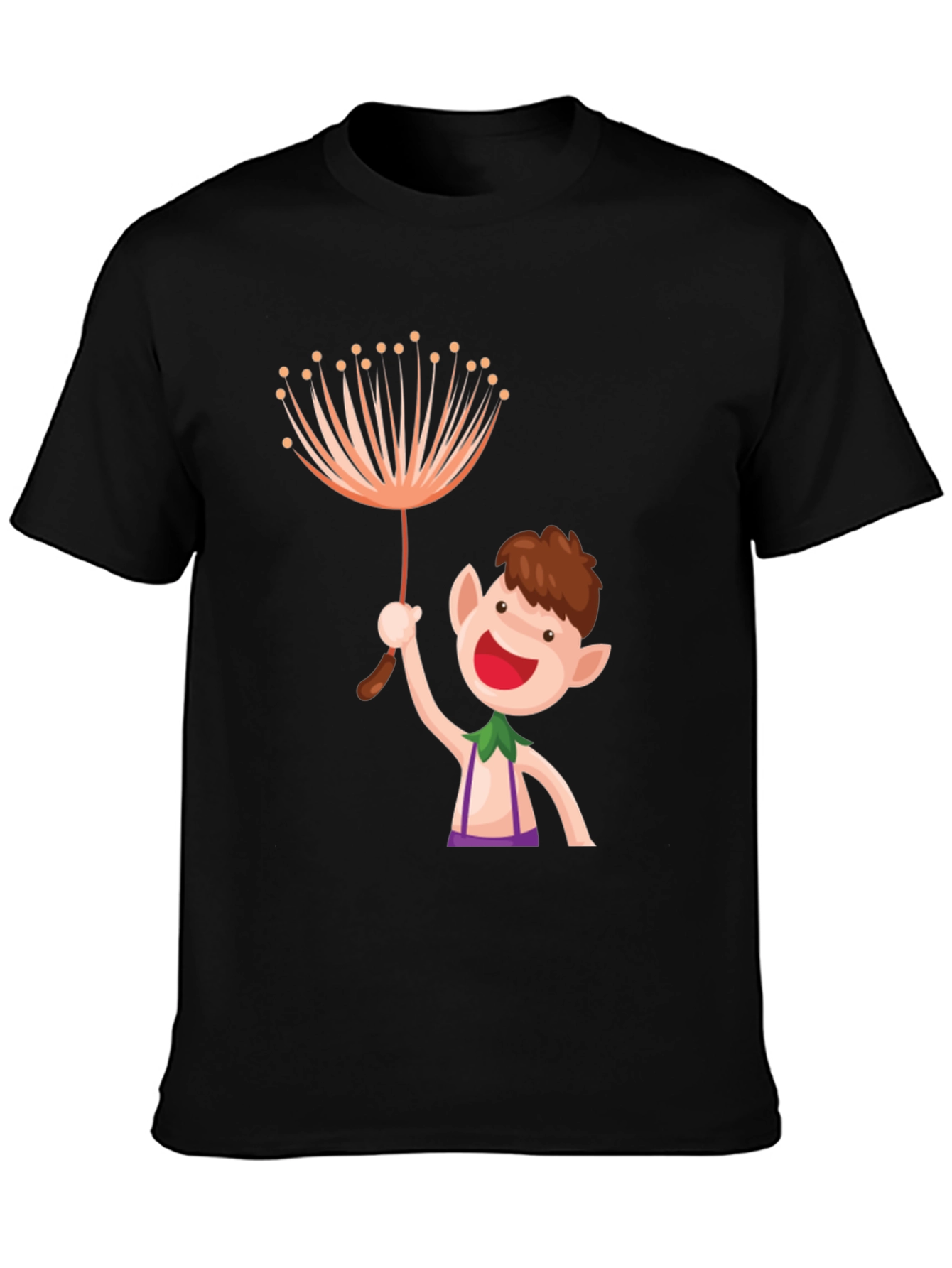 Black Whimsical Elf Graphic Tee - Black Cotton view 3
