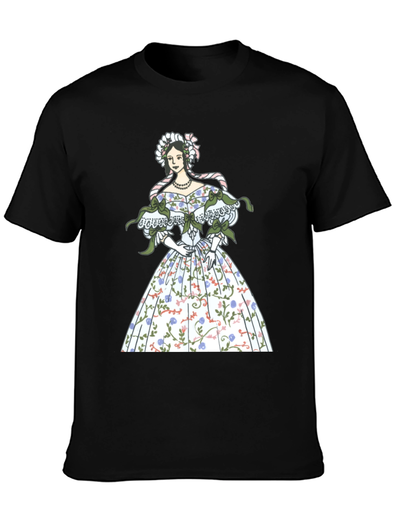 Black Elegant Floral Dress Graphic Tee - Black view 3