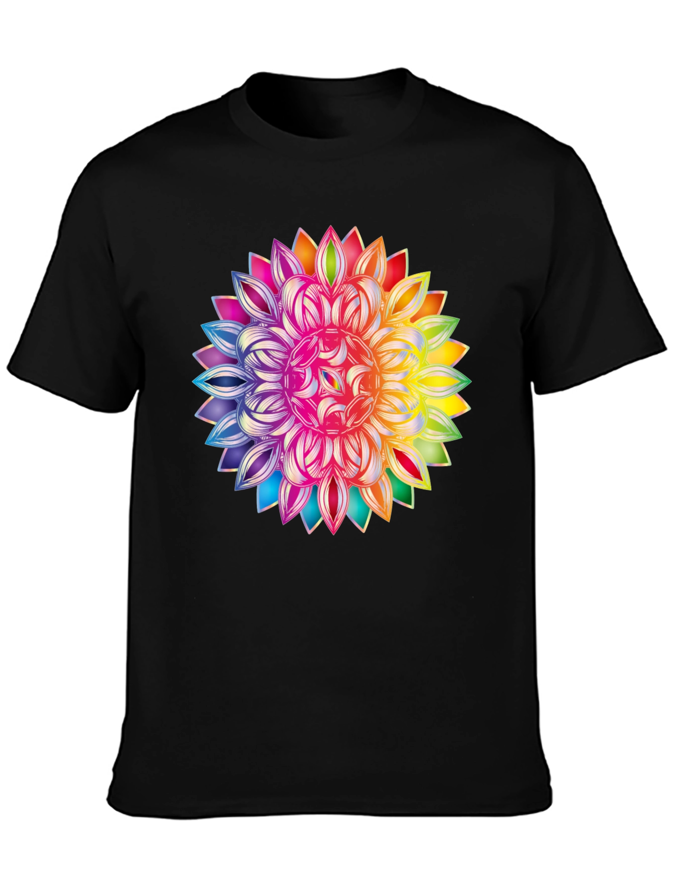 Black Rainbow Mandala Graphic Black T-Shirt view 3