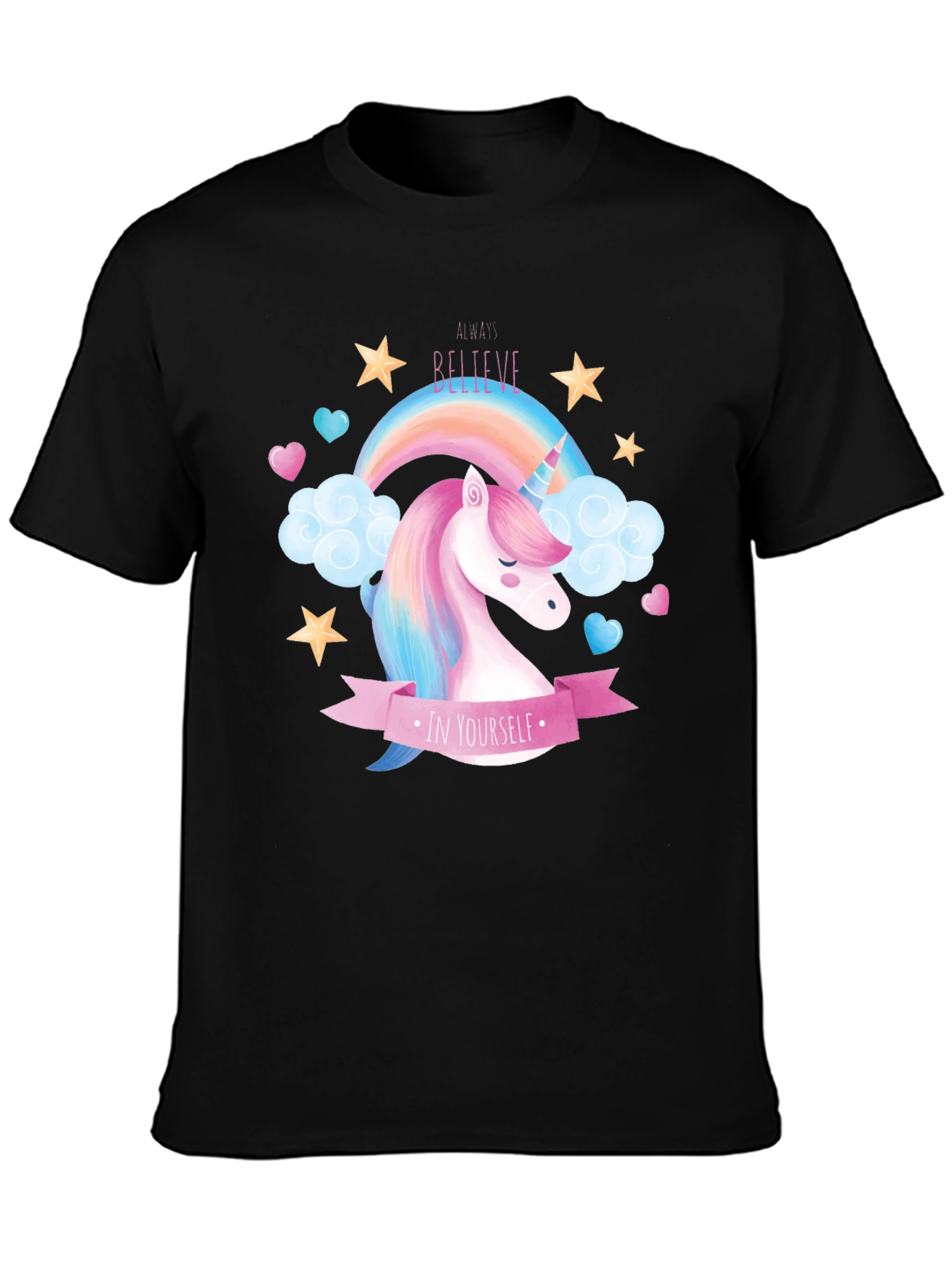Black Believe In Yourself Unicorn T-Shirt - Black Cotton view 3