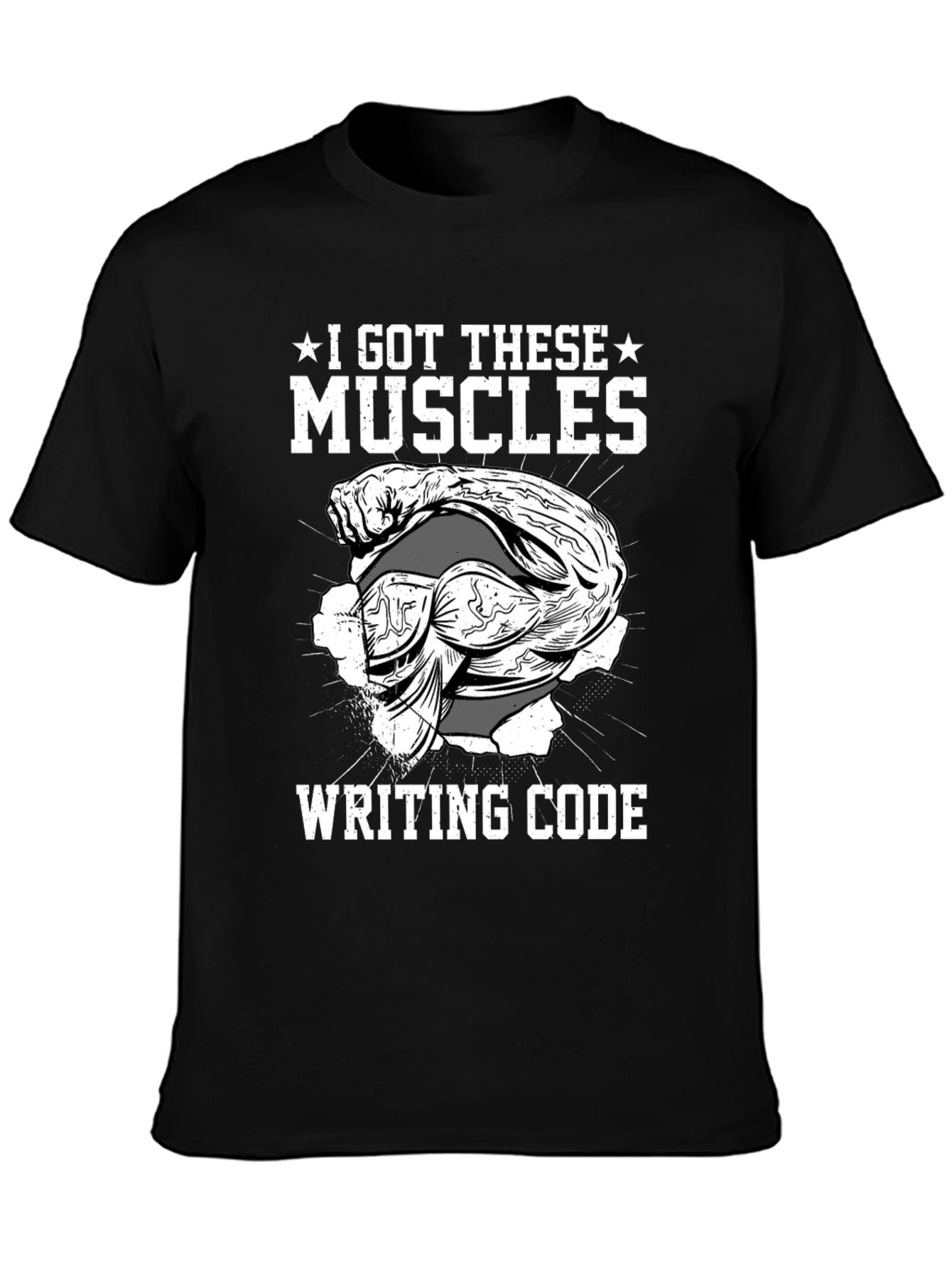 Black I Got These Muscles Writing Code - Novelty T-Shirt view 3