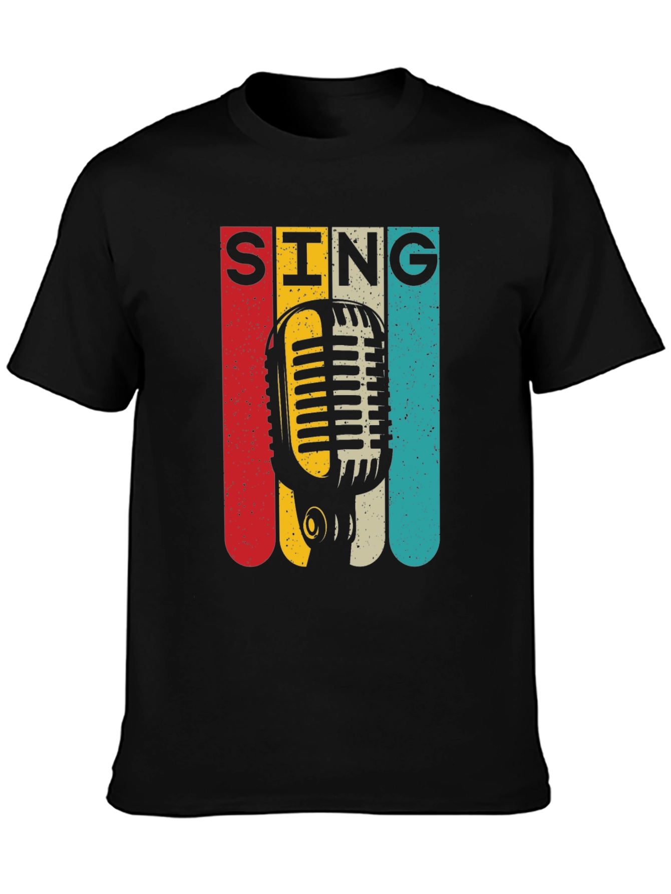 Black Retro Microphone SING Graphic Tee view 3